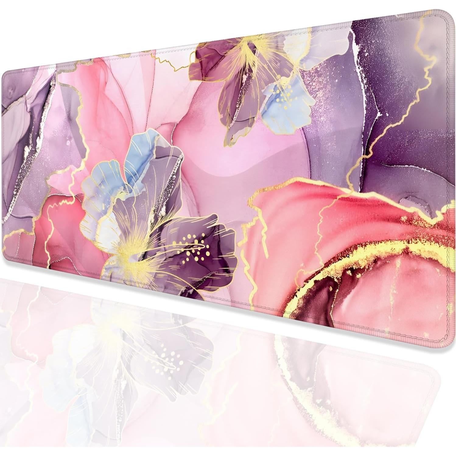 Alfombrilla de escritorio PBLJMJ 70x30 cm floral rosa antideslizante