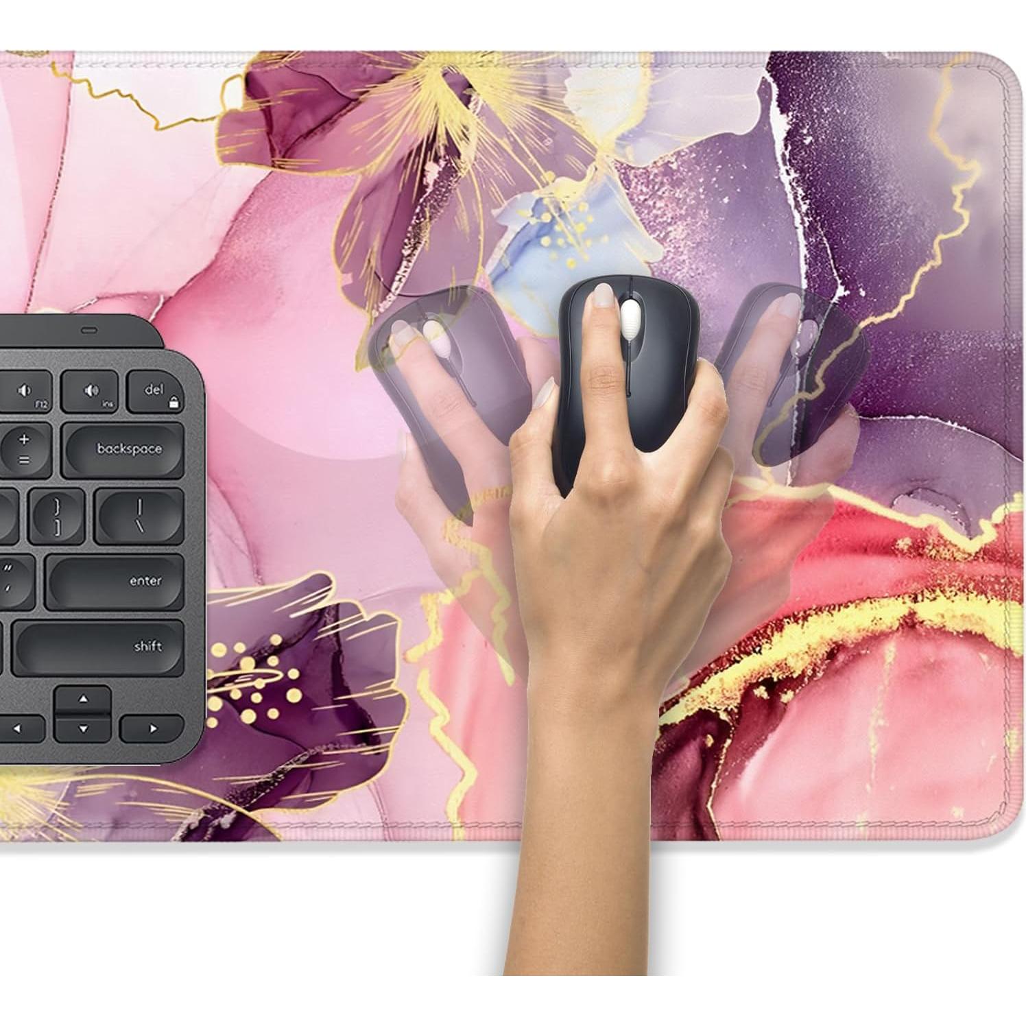 Alfombrilla de escritorio PBLJMJ 70x30 cm floral rosa antideslizante