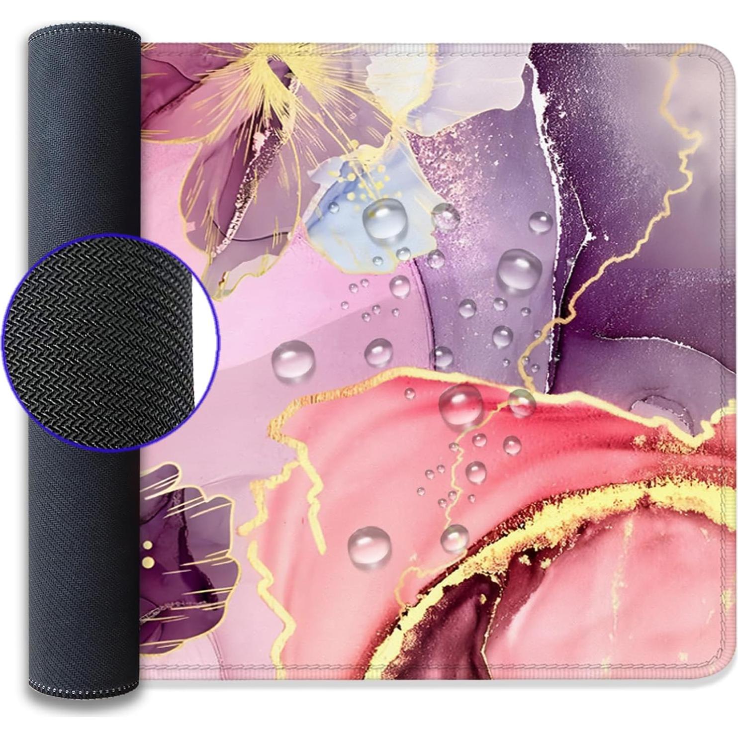 Alfombrilla de escritorio PBLJMJ 70x30 cm floral rosa antideslizante