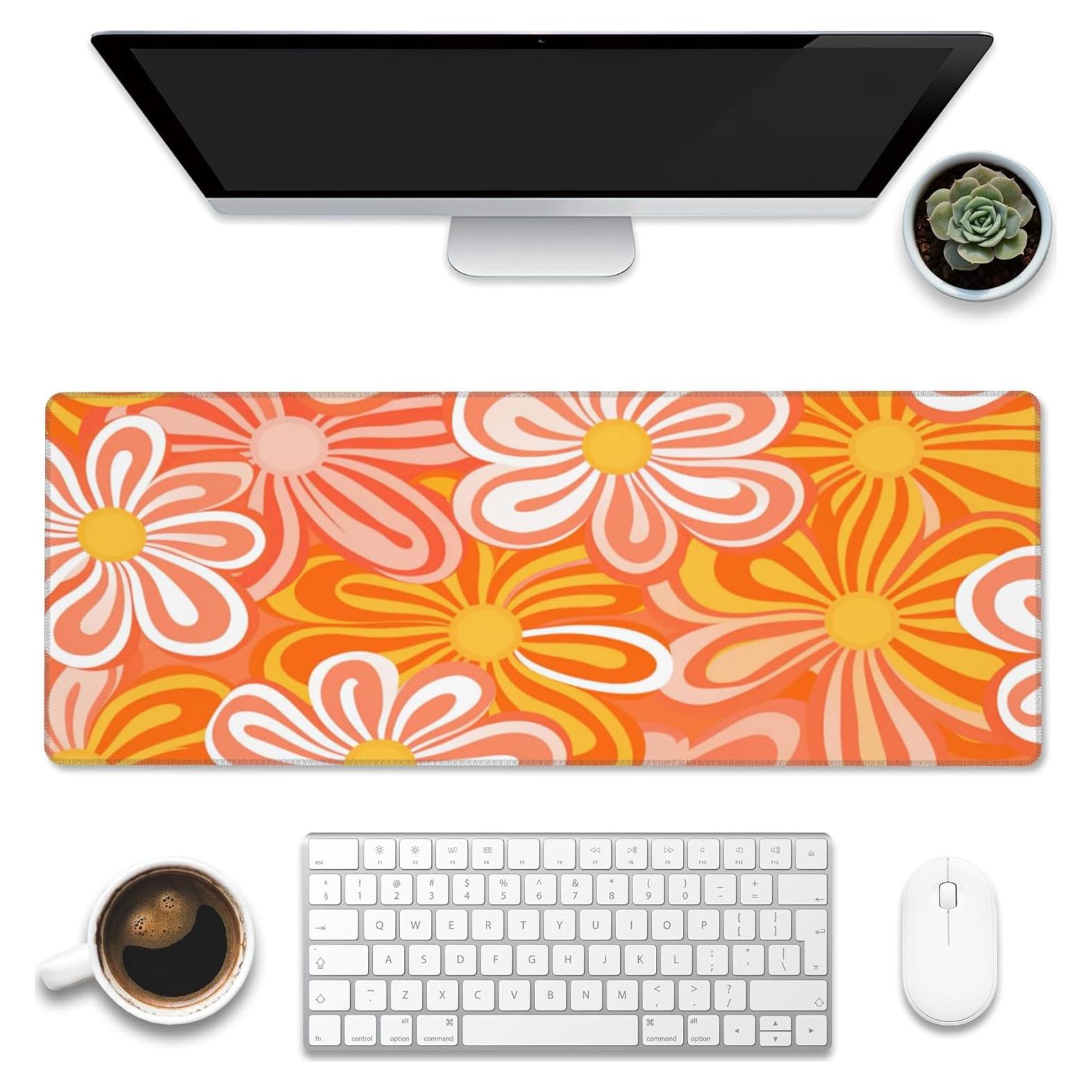 Alfombrilla de Escritorio Eflxamz XL Flores Naranjas 80x30cm