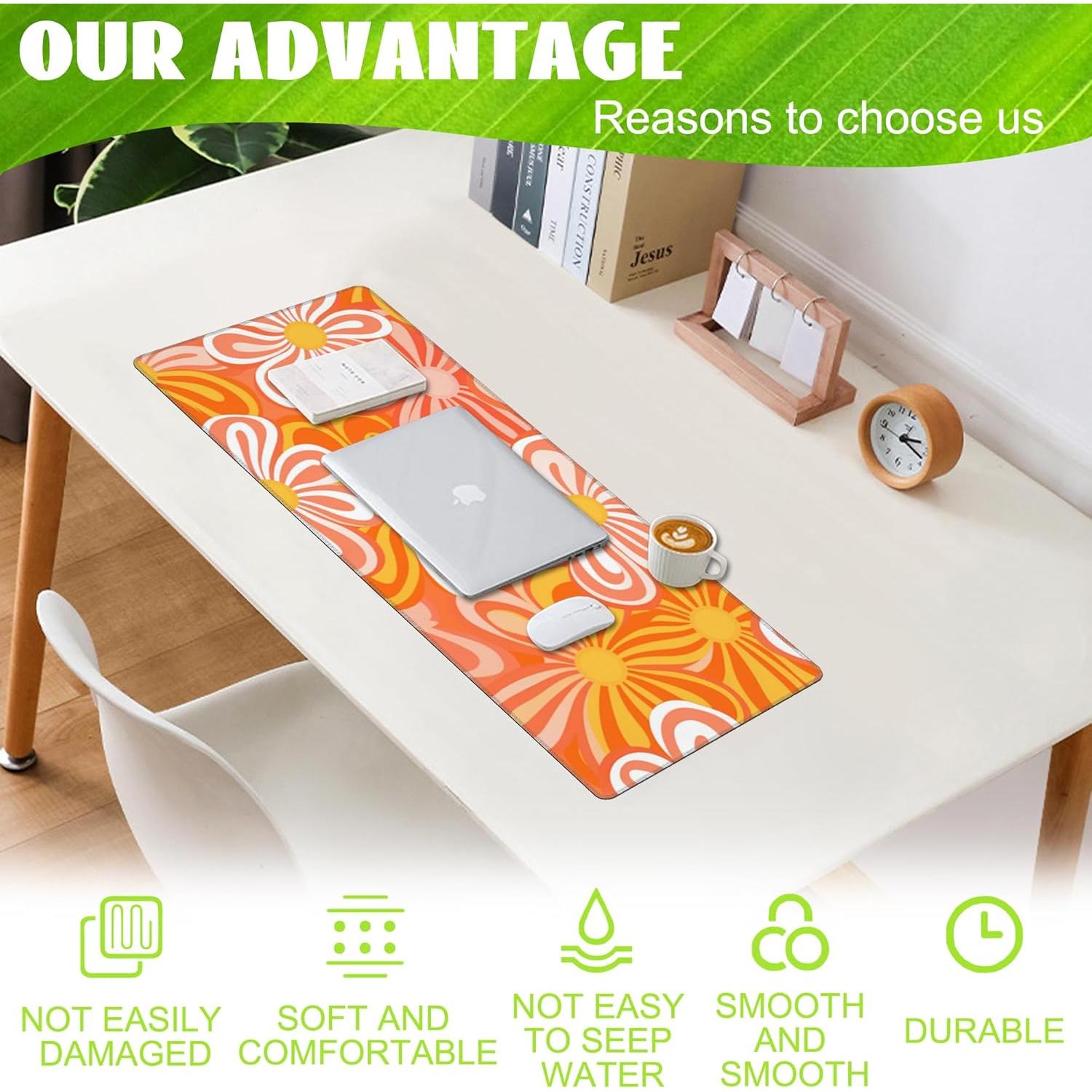 Alfombrilla de Escritorio Eflxamz XL Flores Naranjas 80x30cm