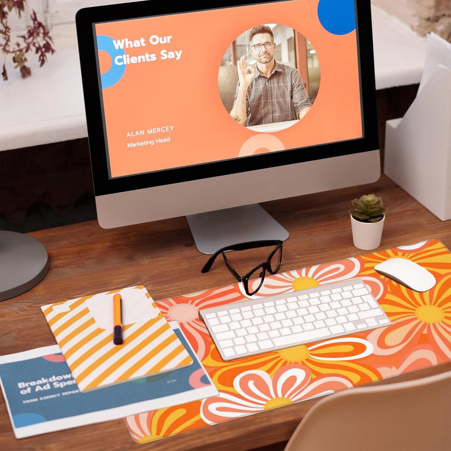 Alfombrilla de Escritorio Eflxamz XL Flores Naranjas 80x30cm