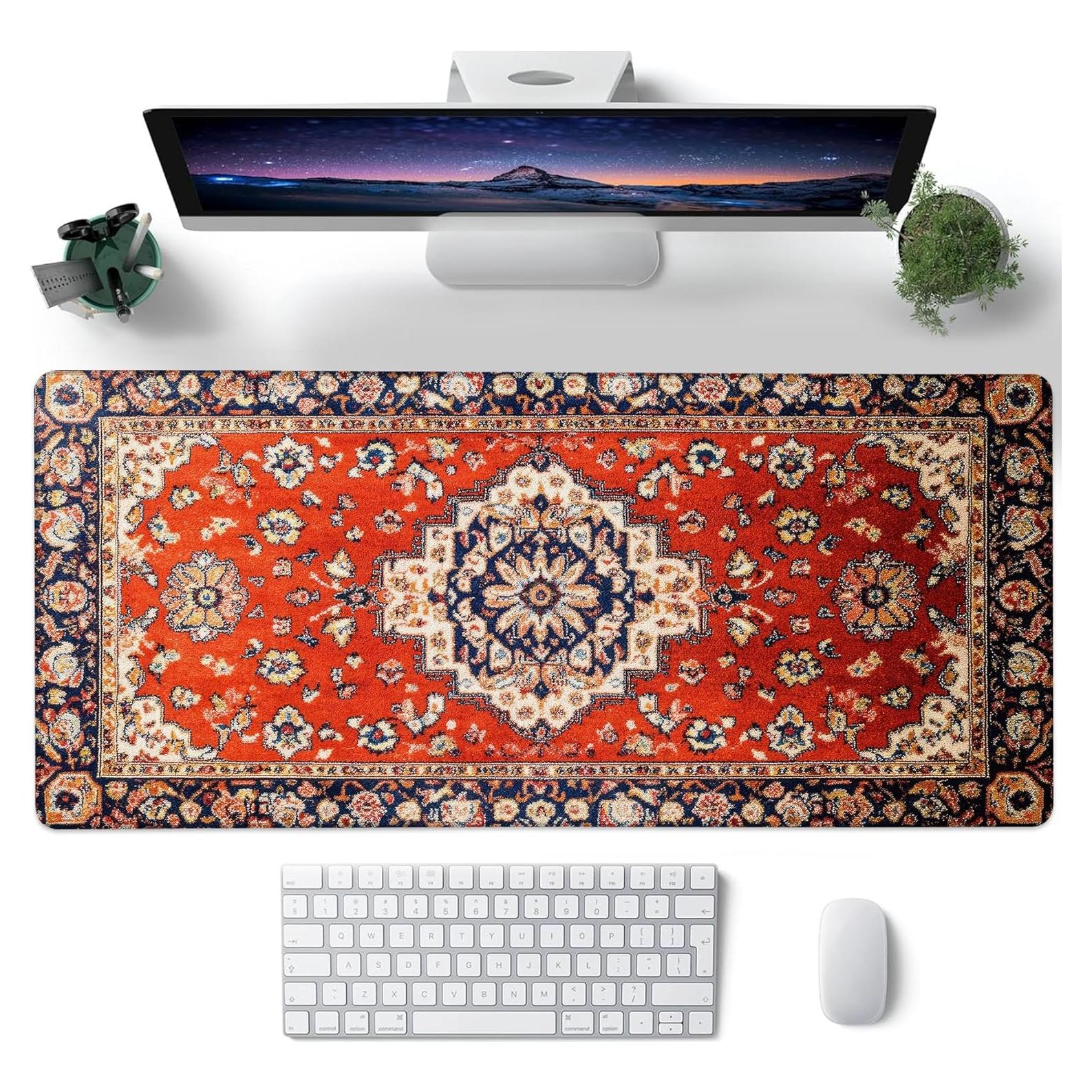 Alfombrilla de Escritorio JAJNKHLN XL Boho Vintage Roja Antideslizante