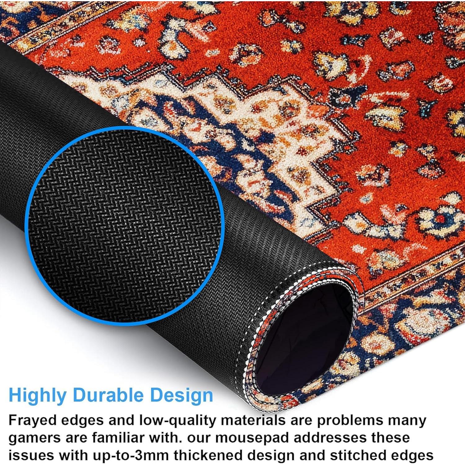 Alfombrilla de Escritorio JAJNKHLN XL Boho Vintage Roja Antideslizante