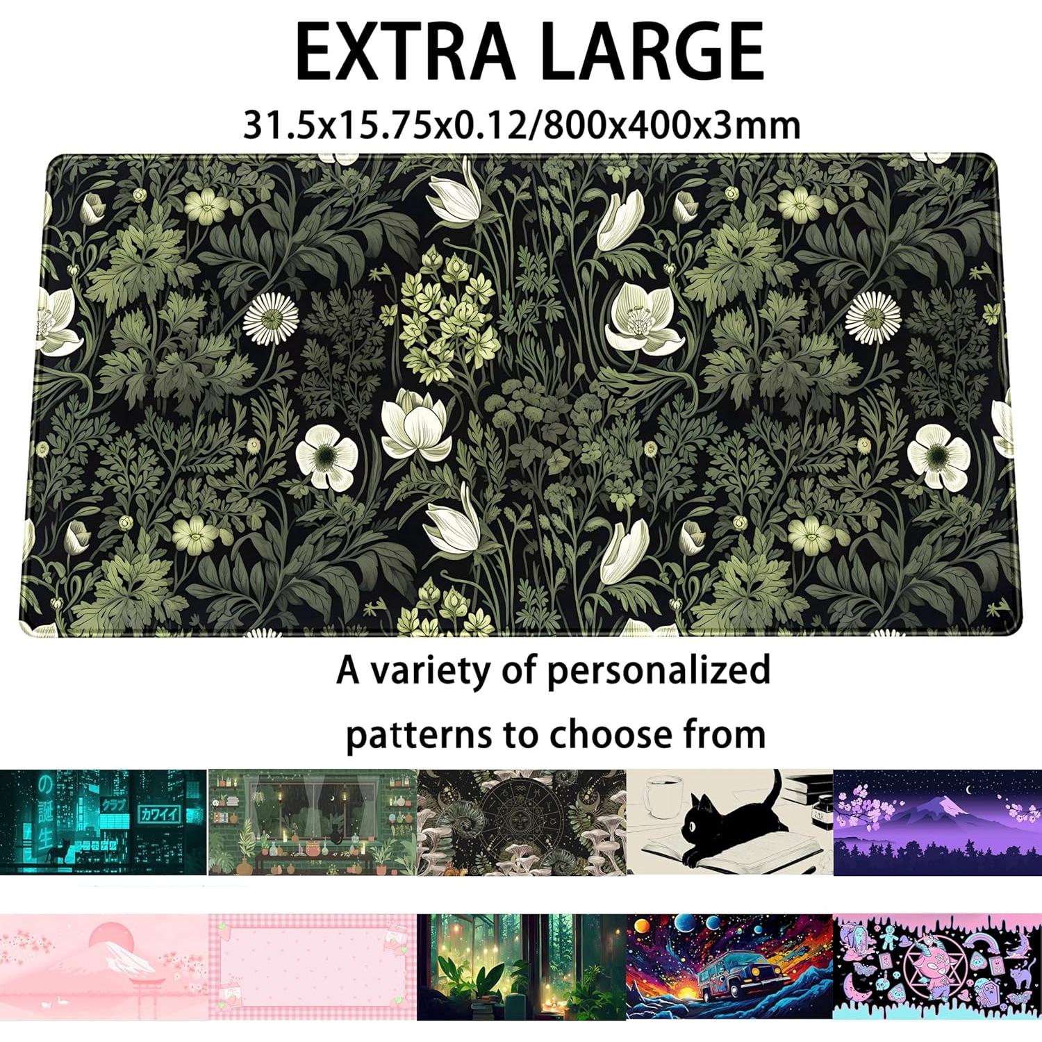 Alfombrilla de Escritorio XXL DSKGSJH Flores Verdes 80x40 cm