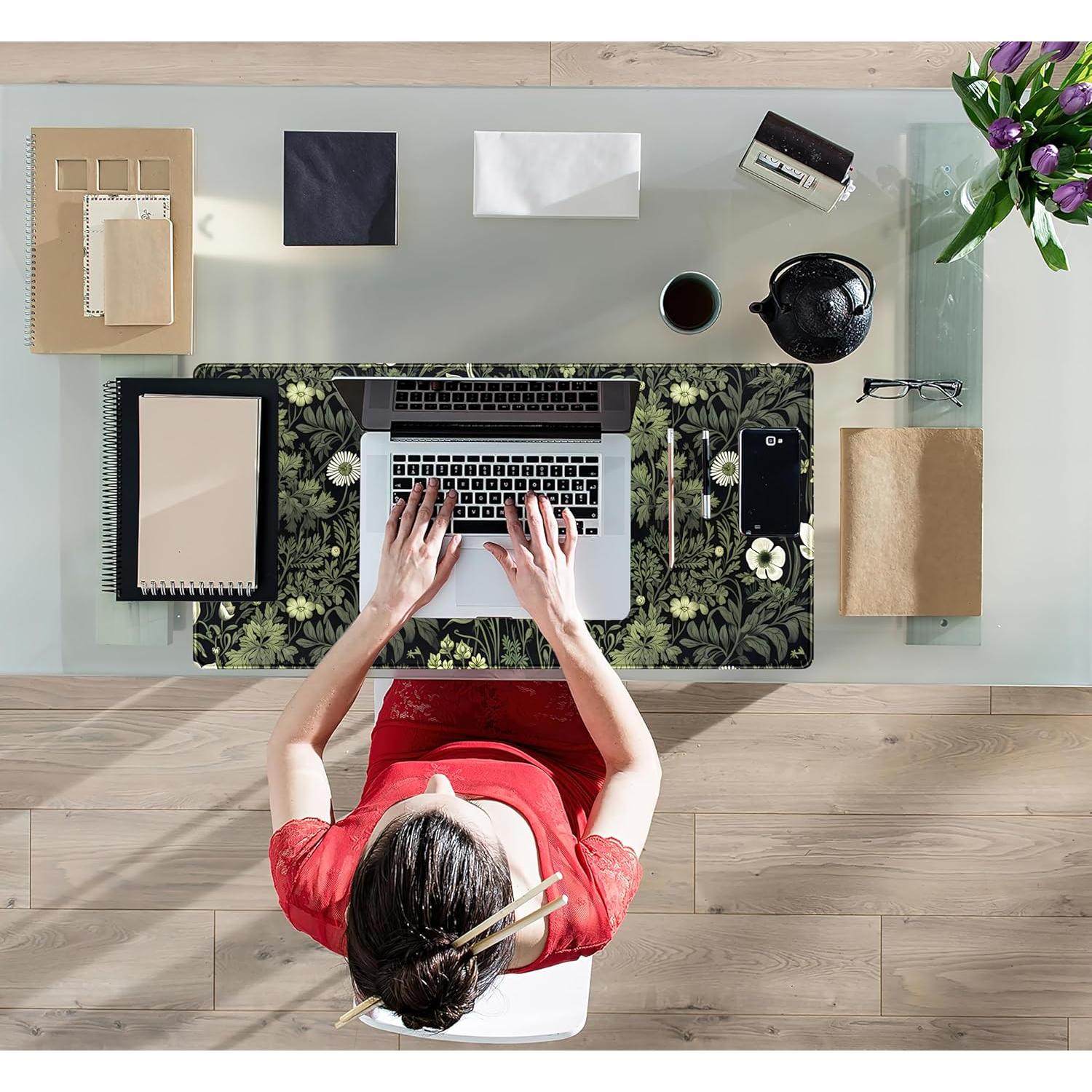 Alfombrilla de Escritorio XXL DSKGSJH Flores Verdes 80x40 cm
