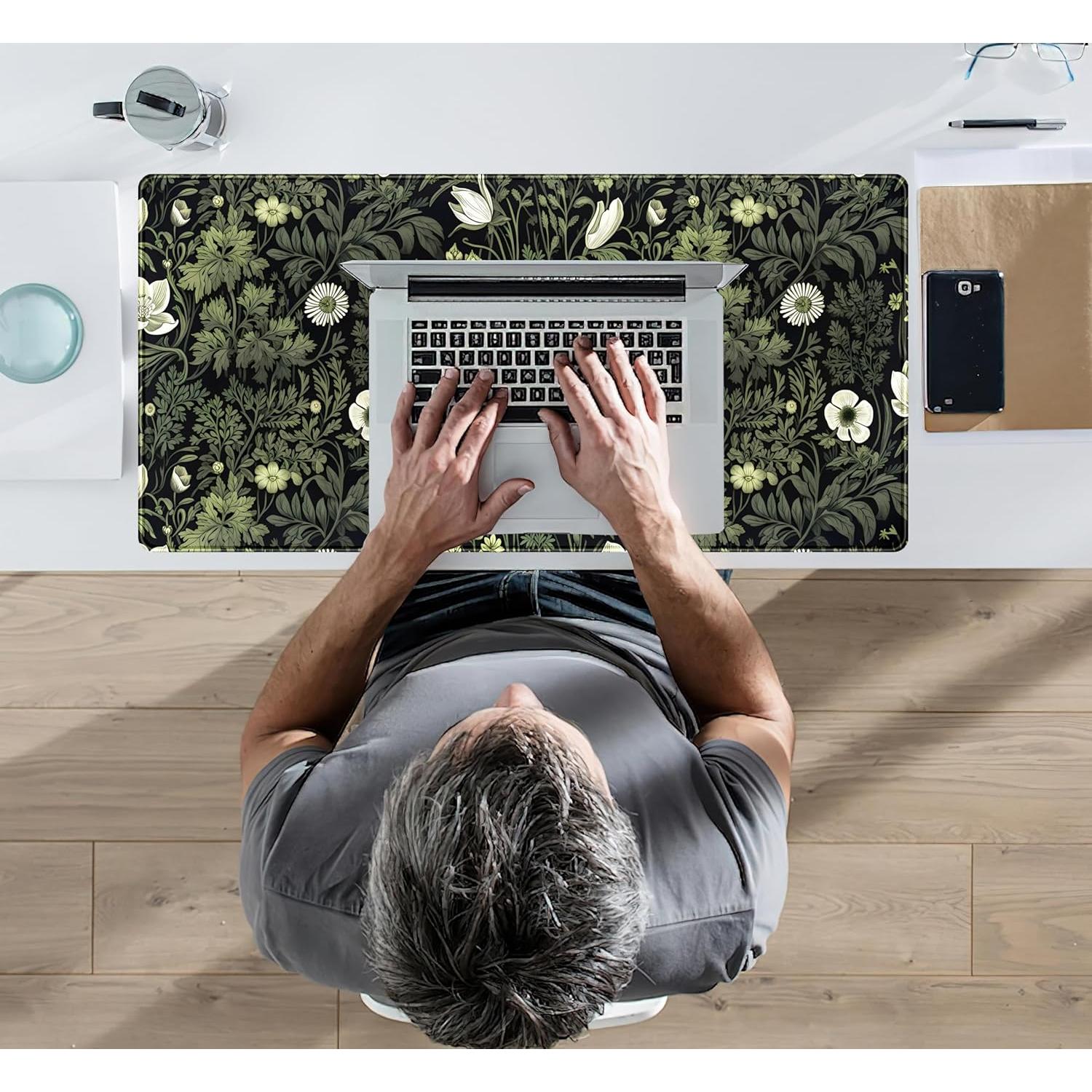 Alfombrilla de Escritorio XXL DSKGSJH Flores Verdes 80x40 cm