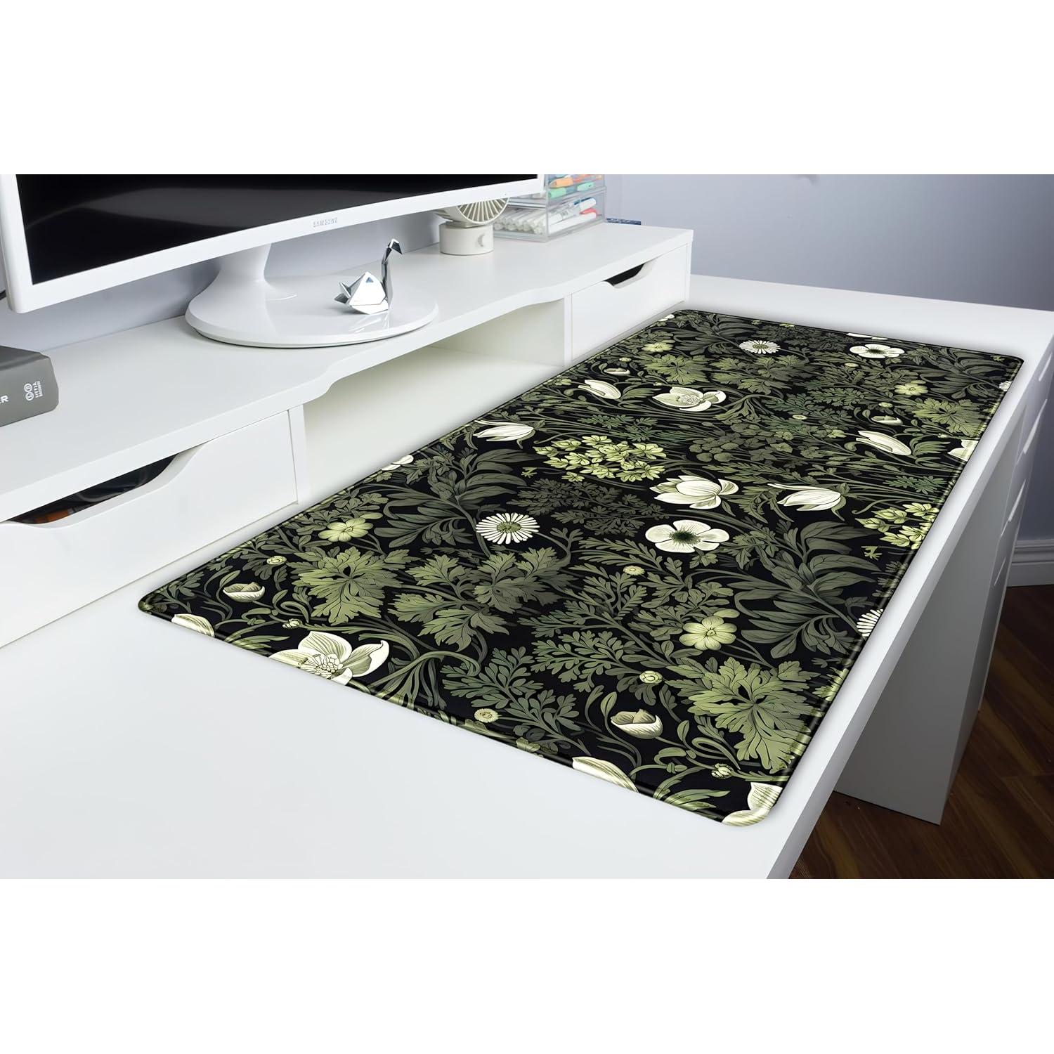 Alfombrilla de Escritorio XXL DSKGSJH Flores Verdes 80x40 cm