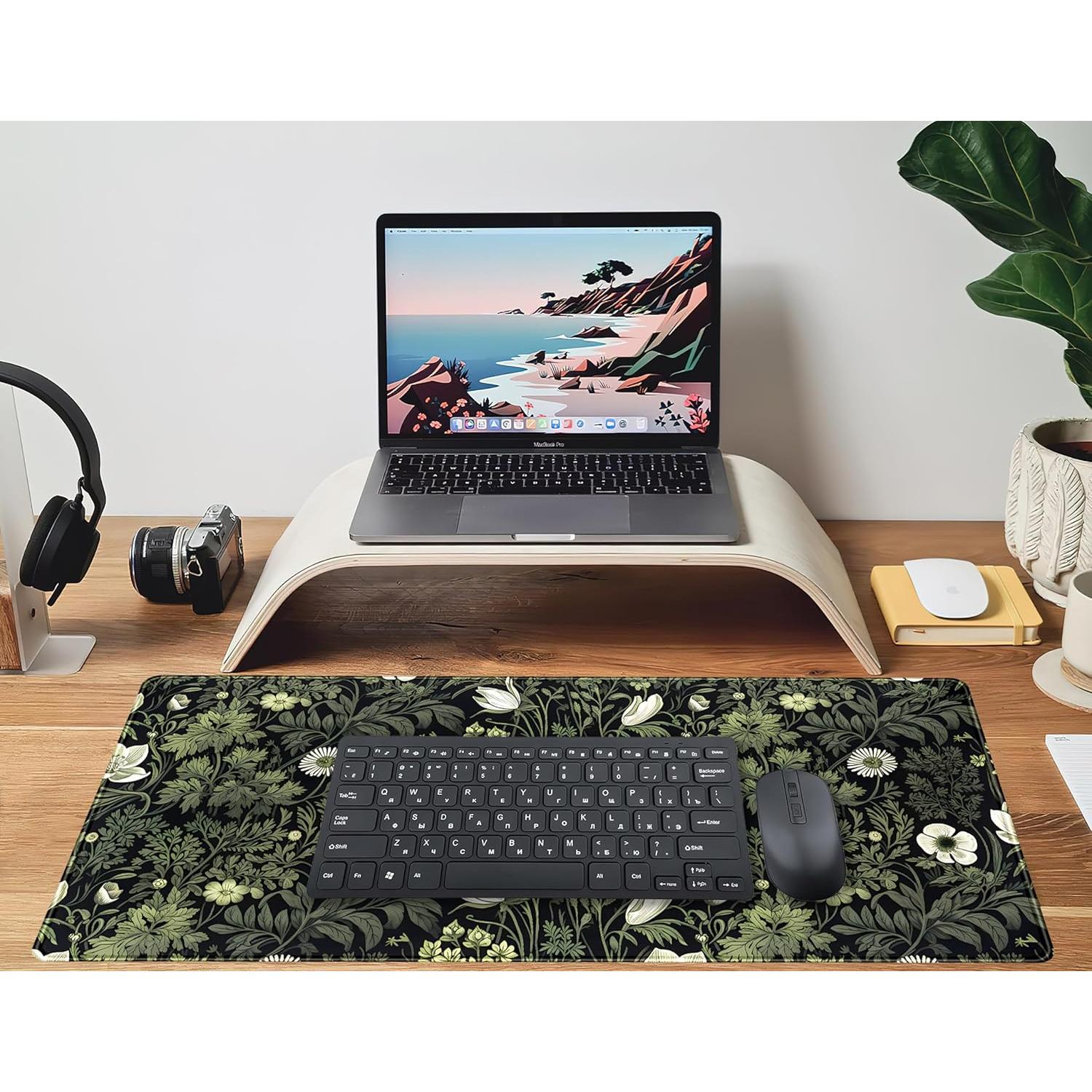 Alfombrilla de Escritorio XXL DSKGSJH Flores Verdes 80x40 cm