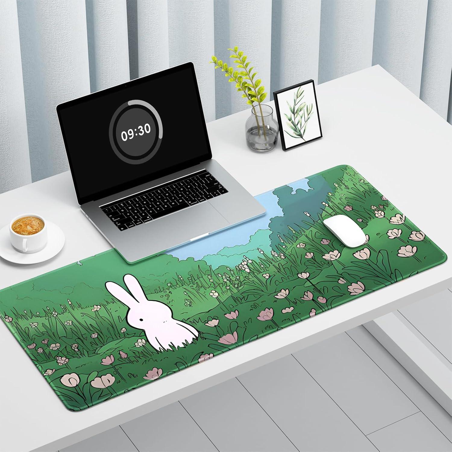 Alfombrilla de Escritorio XXL Auhoahsil Conejo Anime Verde 90x40 cm