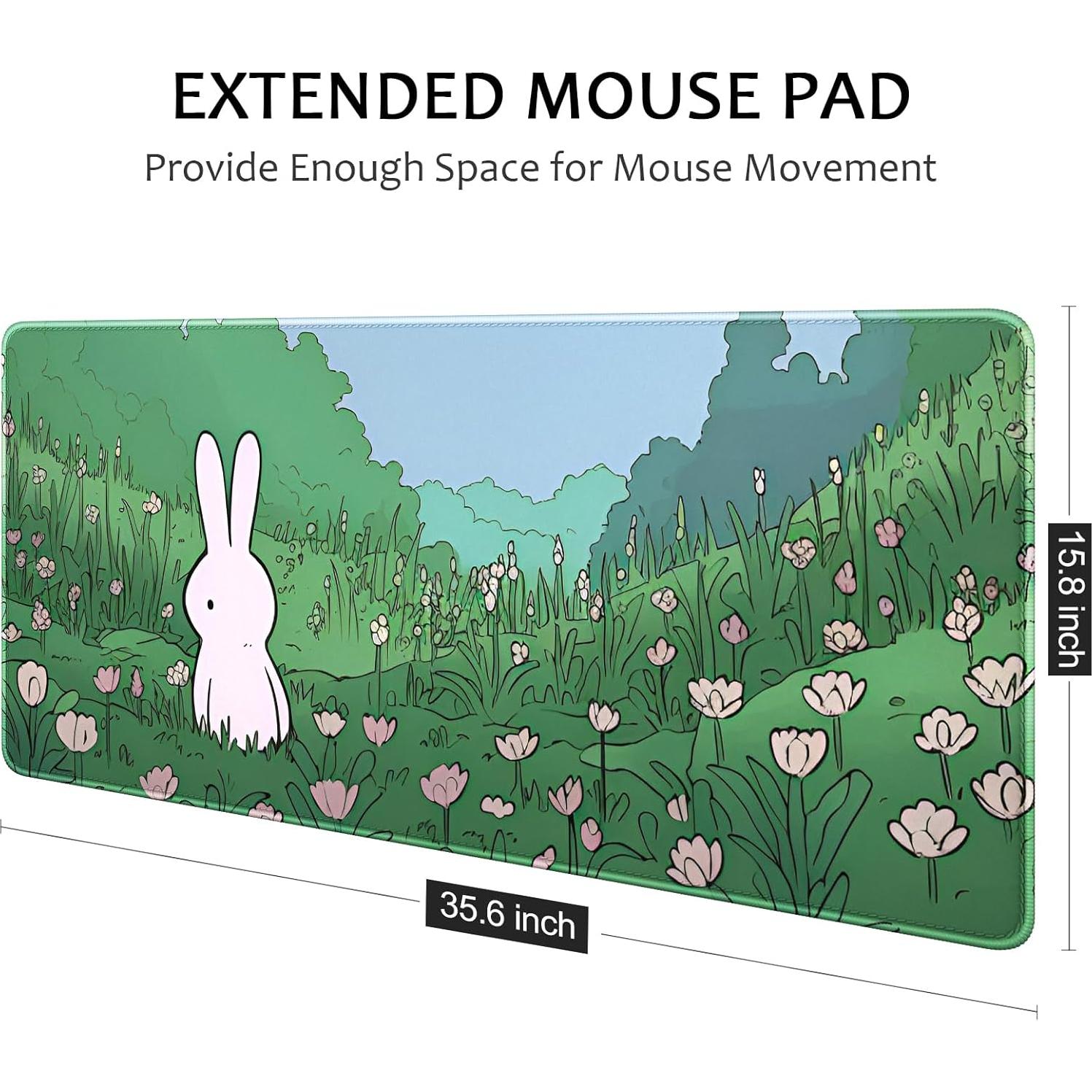 Alfombrilla de Escritorio XXL Auhoahsil Conejo Anime Verde 90x40 cm
