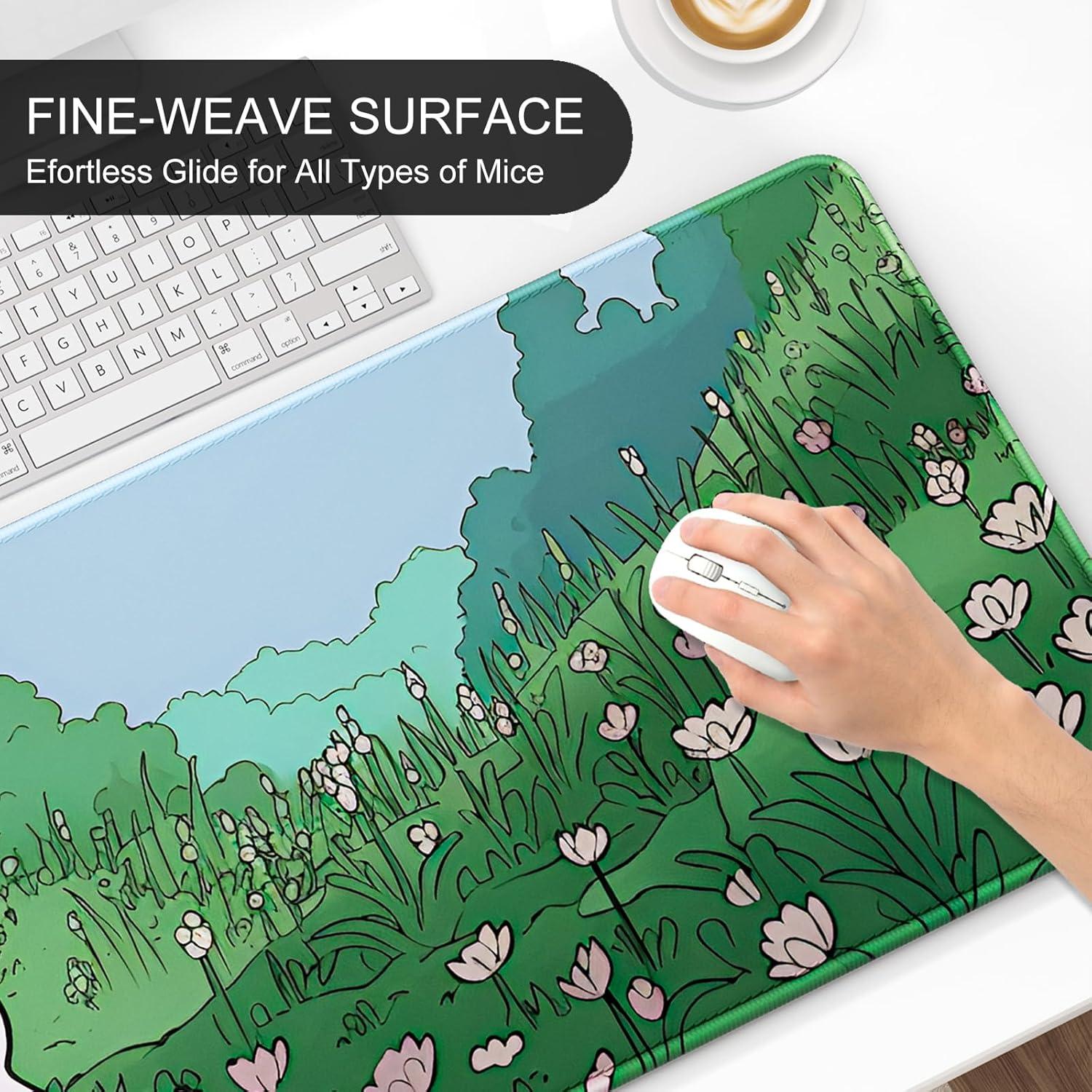 Alfombrilla de Escritorio XXL Auhoahsil Conejo Anime Verde 90x40 cm