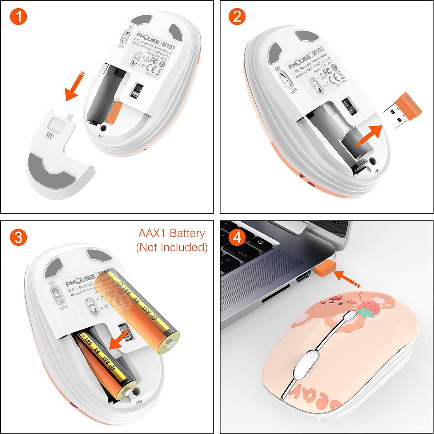 Ratón Inalámbrico FMOUSE M101 Kerry Bear, Silencioso, 2.4GHz