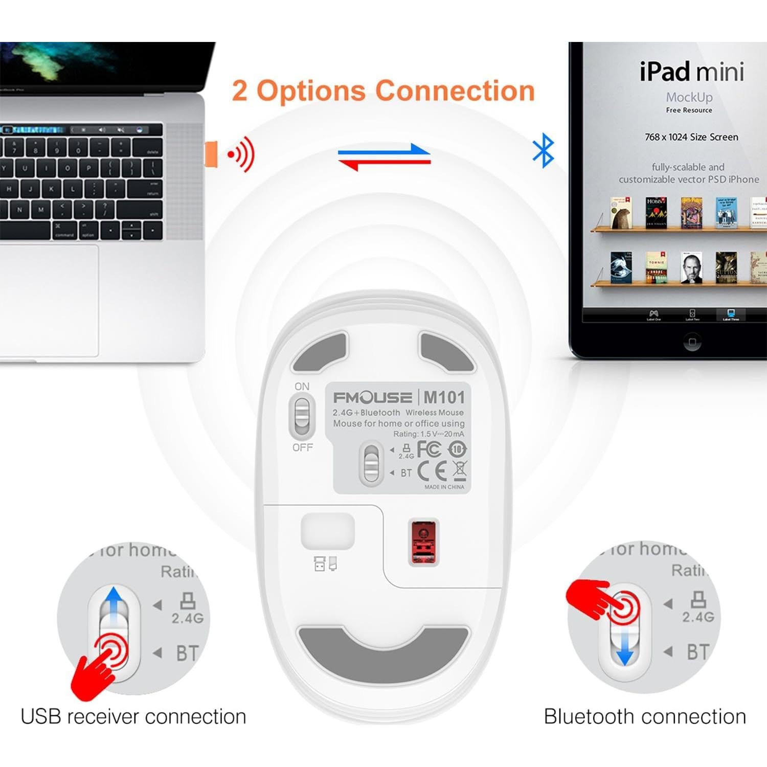 Ratón Inalámbrico FMOUSE M101 Kerry Bear, Silencioso, 2.4GHz