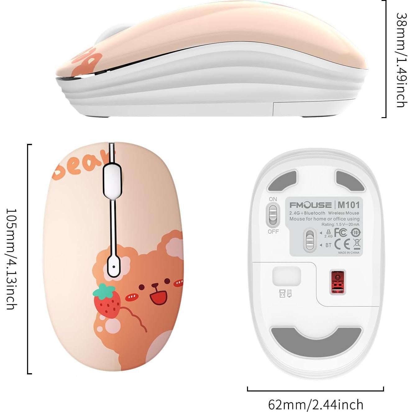Ratón Inalámbrico FMOUSE M101 Kerry Bear, Silencioso, 2.4GHz