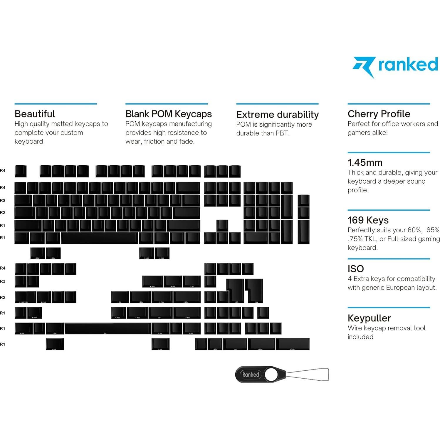 Teclas POM Jelly Premium Ranked - 169 Teclas Tinta Negra