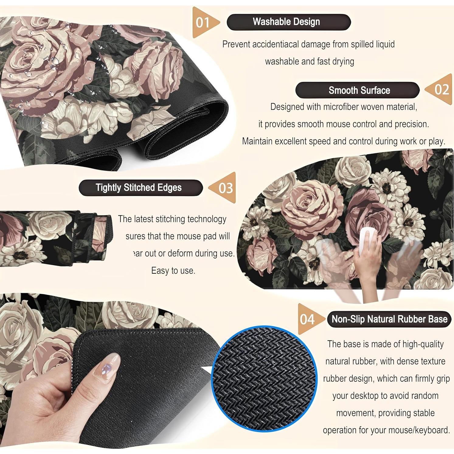 Alfombrilla de Escritorio XXL DCJJM Rosa Retro 80x40 cm