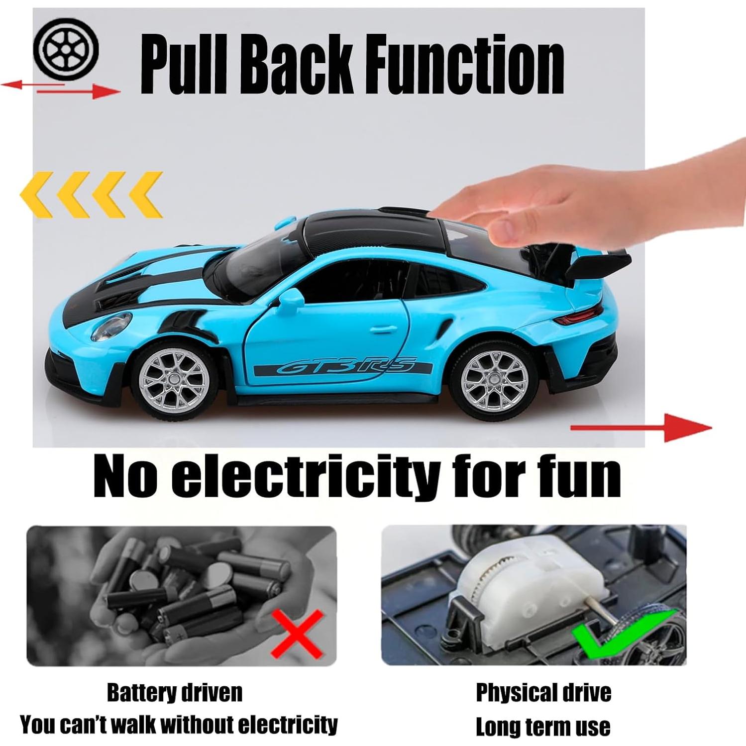 Modelo de coche de fundición Porsche 911 GT3 RS 1:36 retroceso