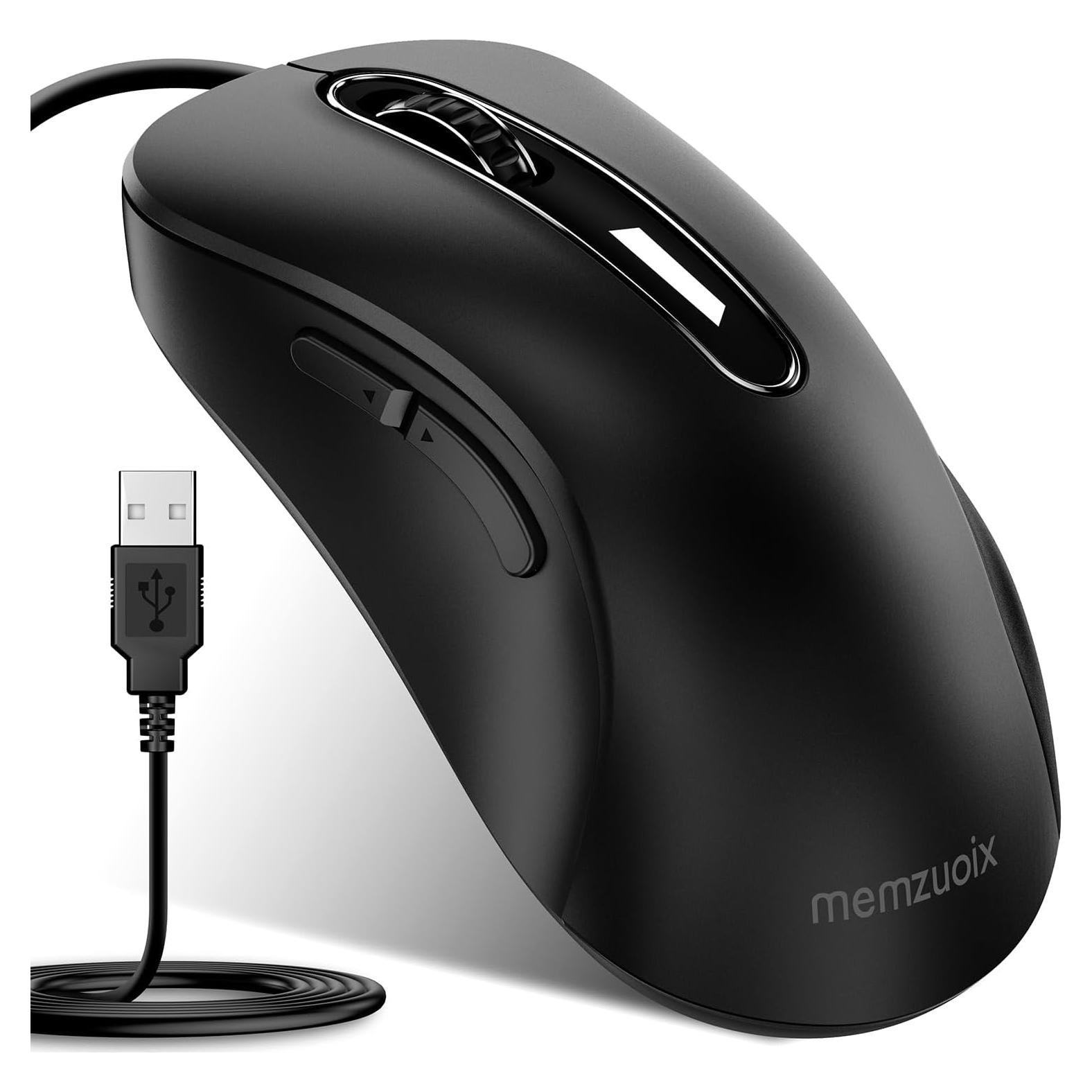 Ratón con Cable Memzuoix 1200 DPI Ergonómico Negro 1.5 m