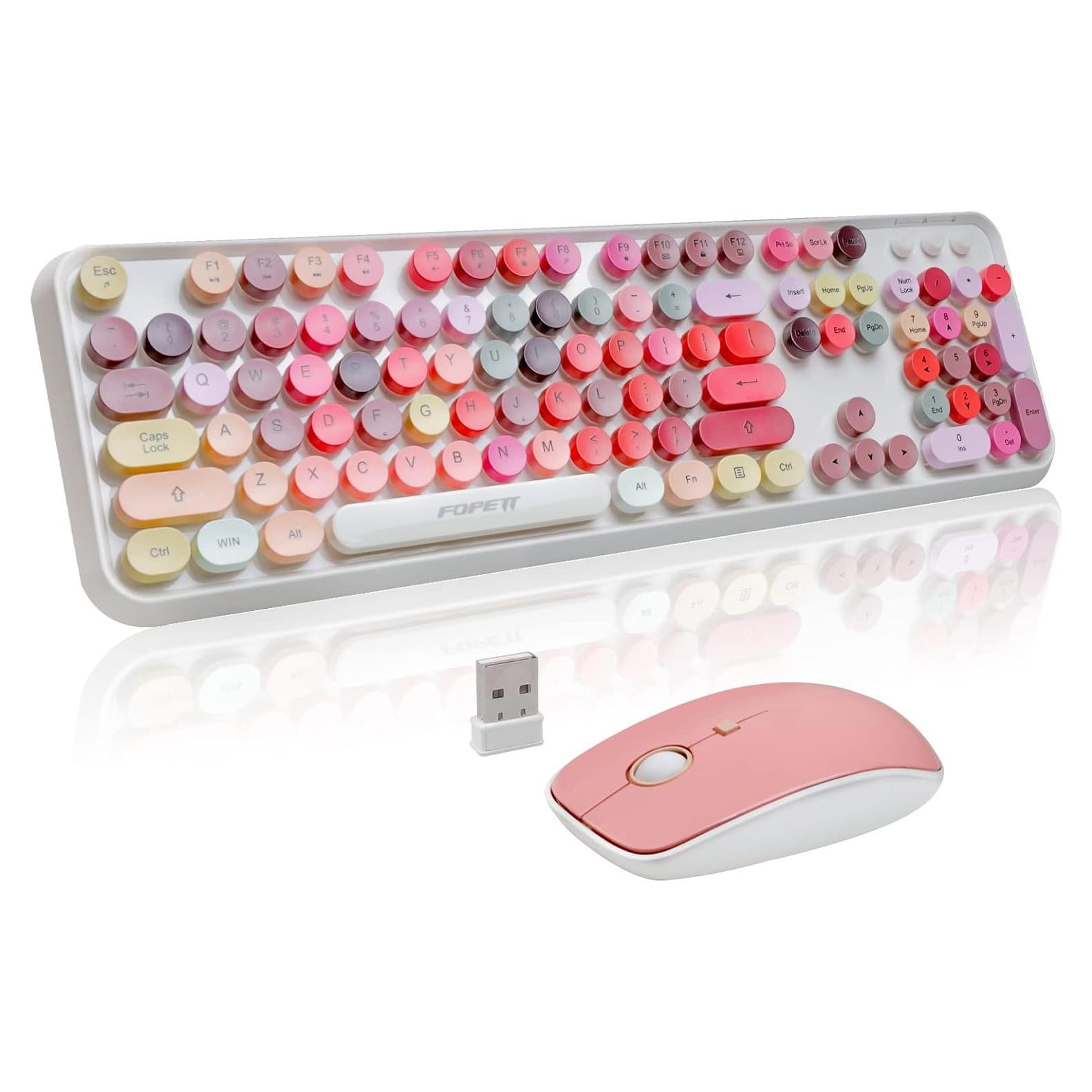 Combo Teclado y Ratón Inalámbrico Euphoricca Blanco Retro