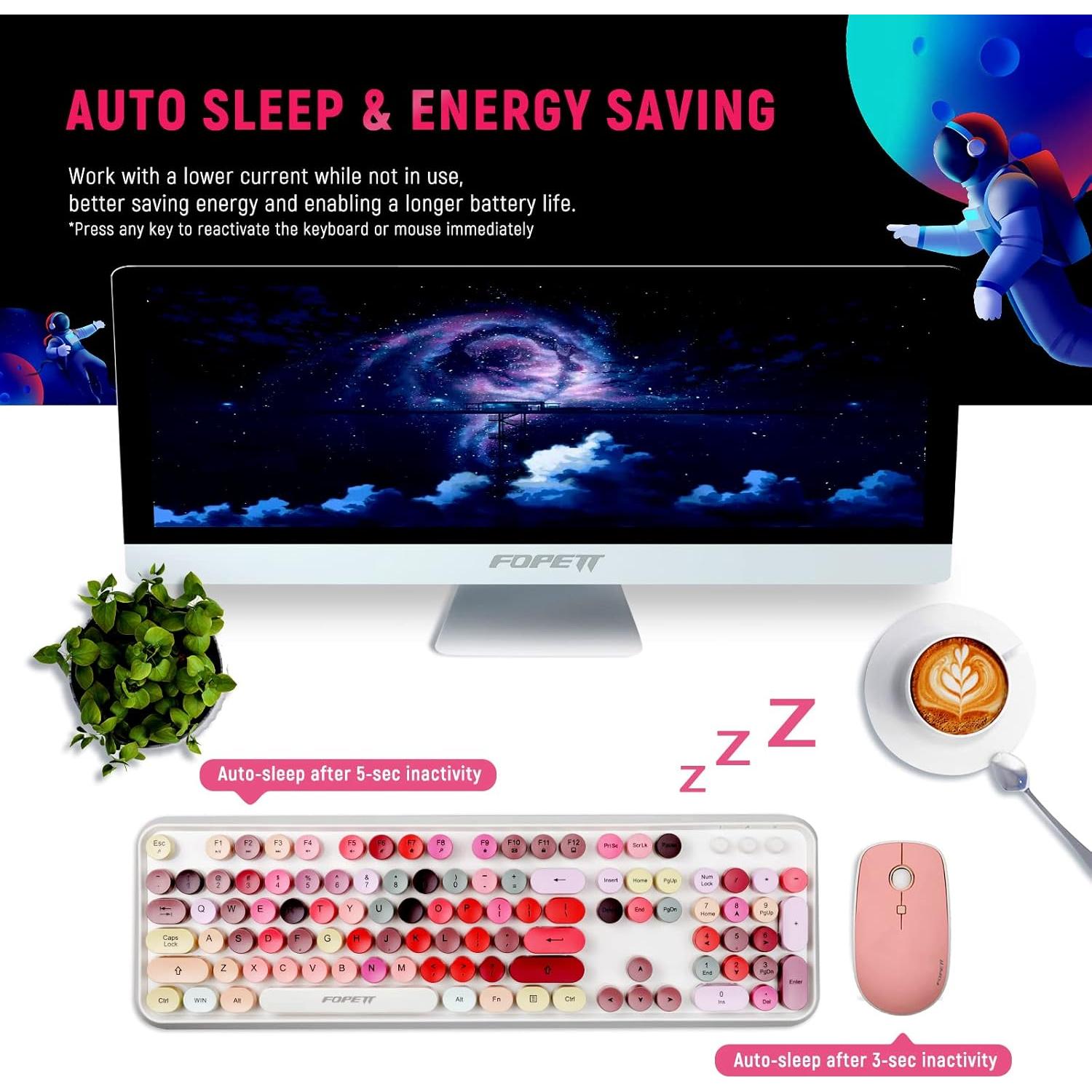 Combo Teclado y Ratón Inalámbrico Euphoricca Blanco Retro