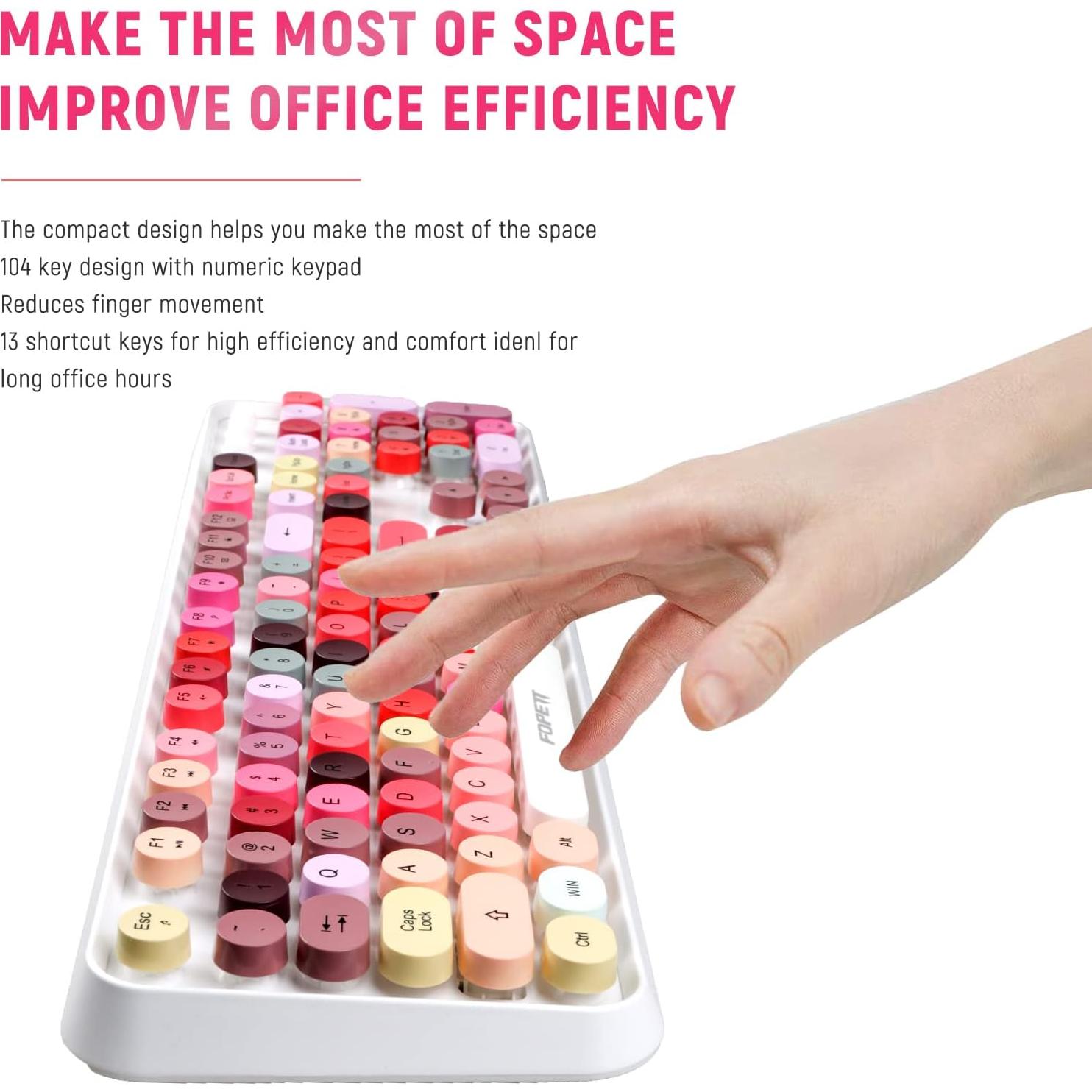 Combo Teclado y Ratón Inalámbrico Euphoricca Blanco Retro