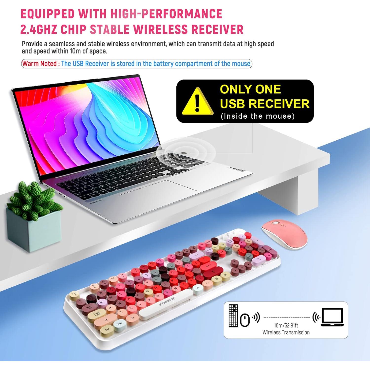 Combo Teclado y Ratón Inalámbrico Euphoricca Blanco Retro