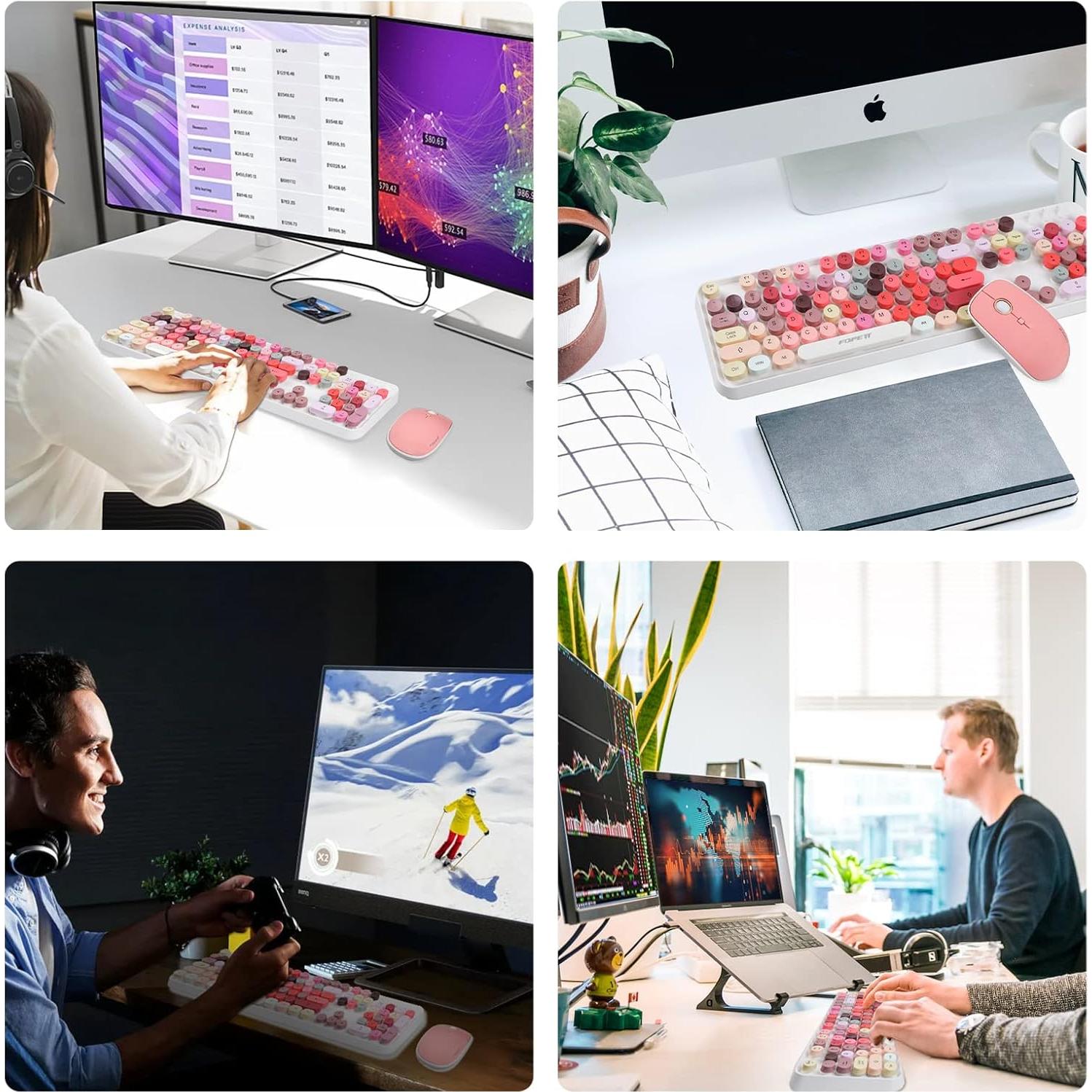 Combo Teclado y Ratón Inalámbrico Euphoricca Blanco Retro