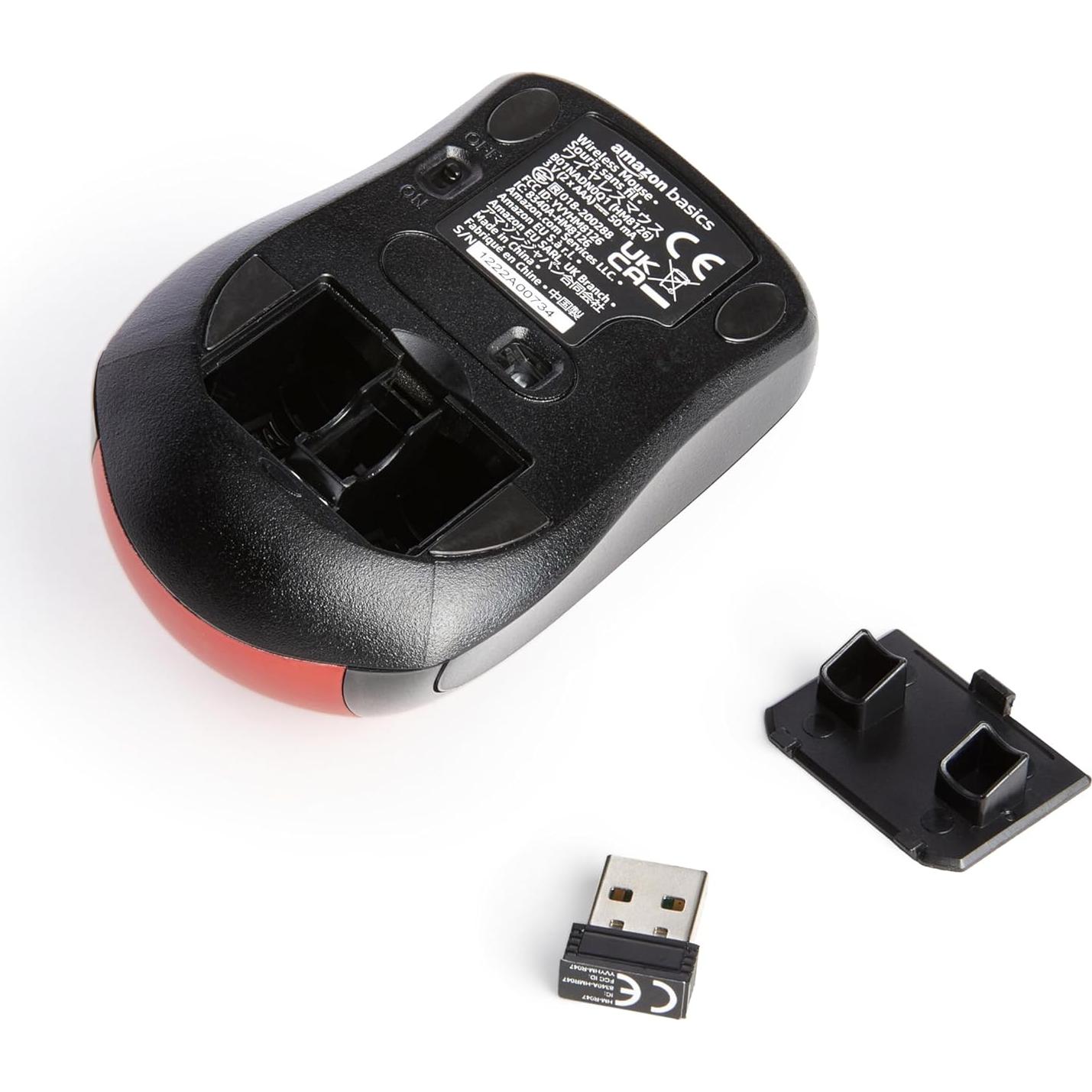 Ratón Inalámbrico Óptico Amazon Basics Rojo USB 2.4 GHz
