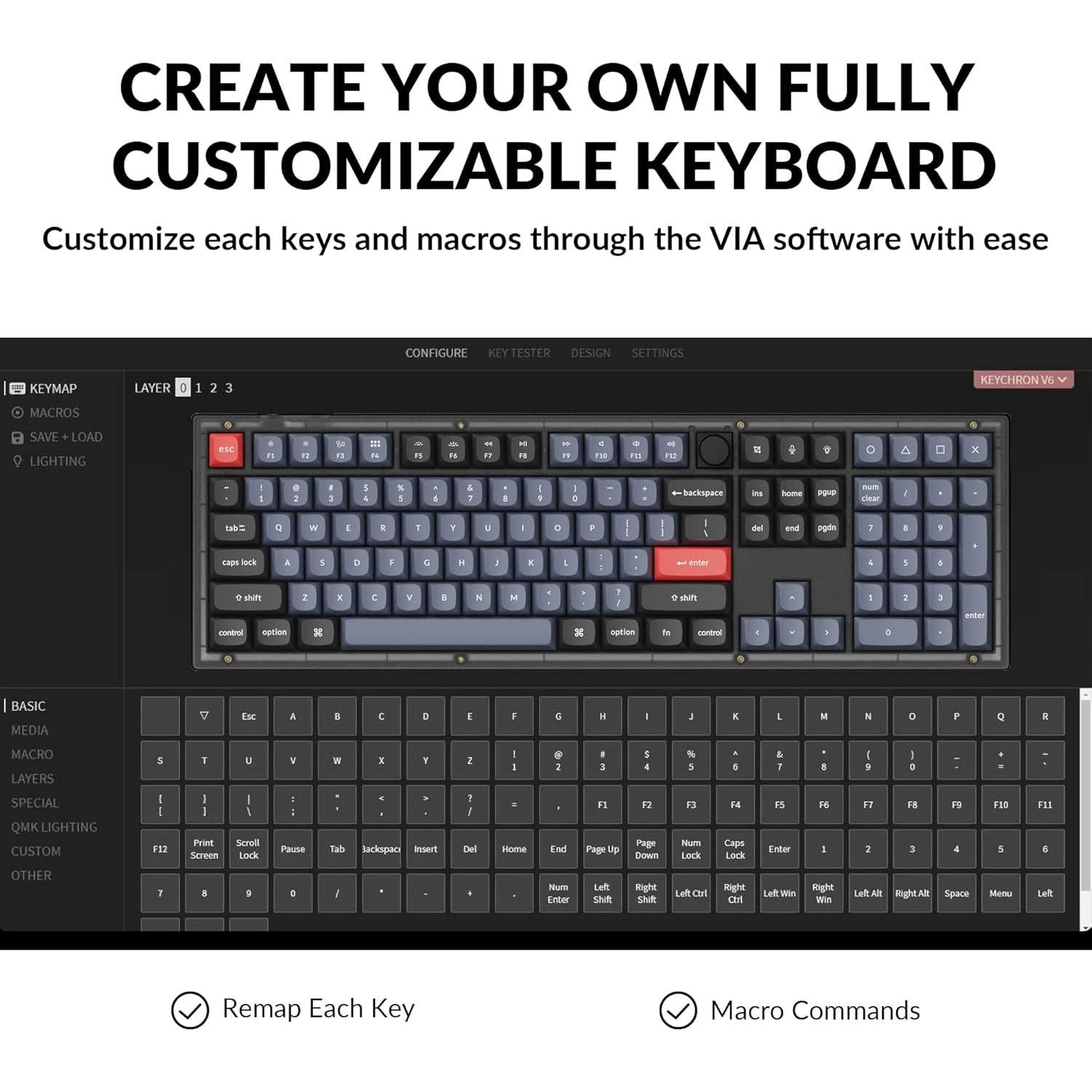 Teclado Mecánico Keychron V6 Personalizable QMK/VIA 108 Teclas