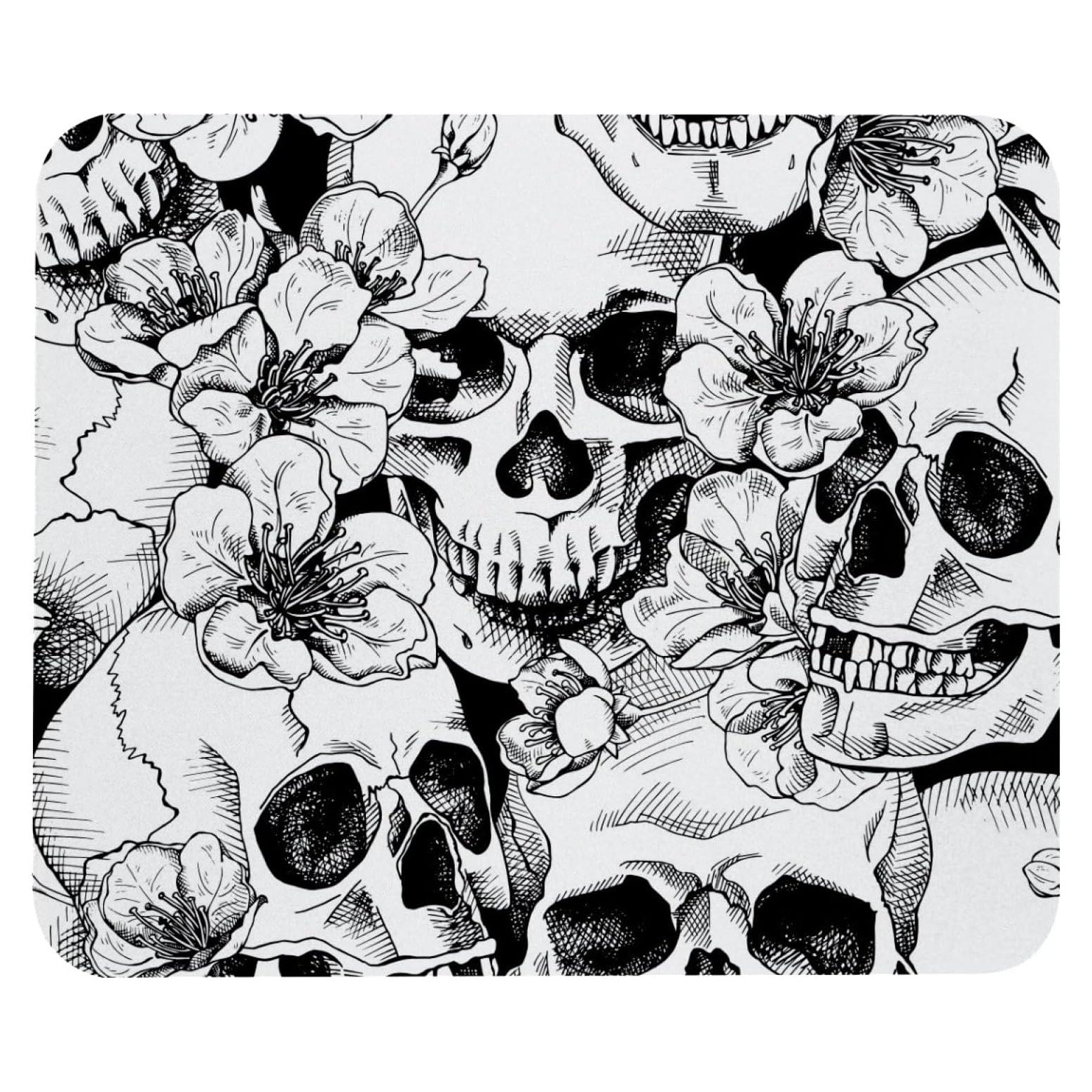 Alfombrilla de Ratón CDGIRUOWUNV Vintage Calavera Flores 25x21cm