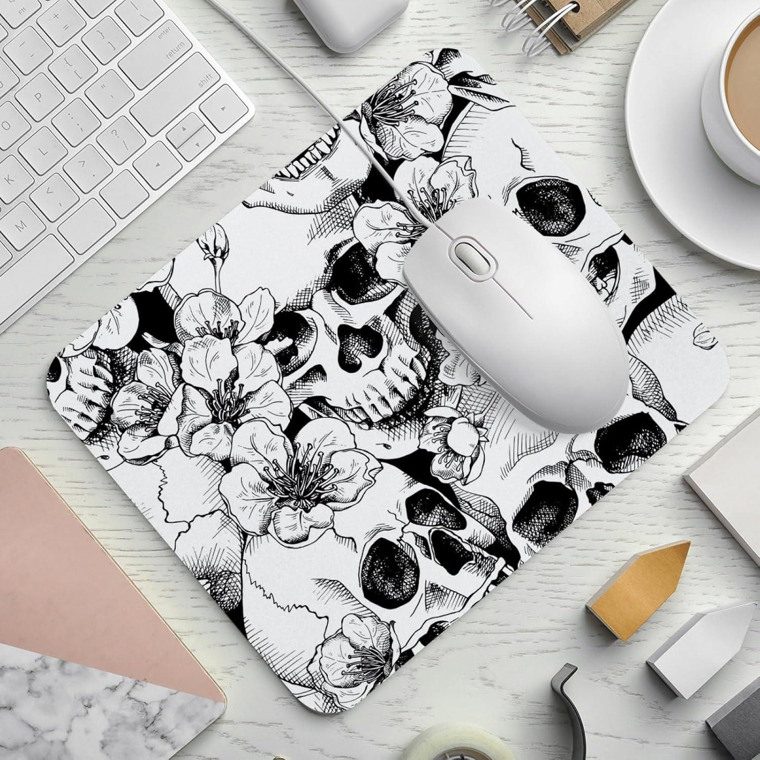 Alfombrilla de Ratón CDGIRUOWUNV Vintage Calavera Flores 25x21cm