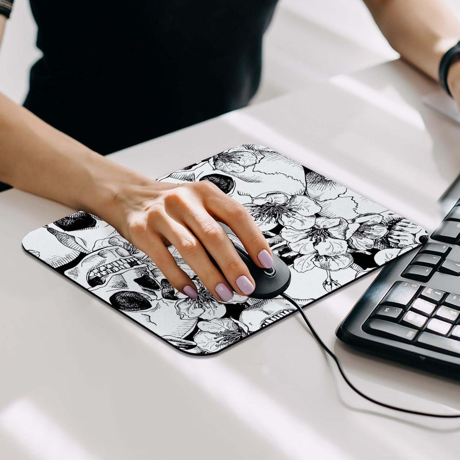 Alfombrilla de Ratón CDGIRUOWUNV Vintage Calavera Flores 25x21cm