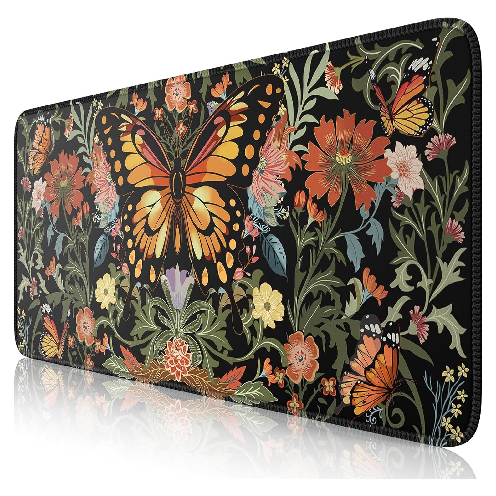 Almohadilla de Ratón Extendida iLeadon 90x40cm Floral Mariposa