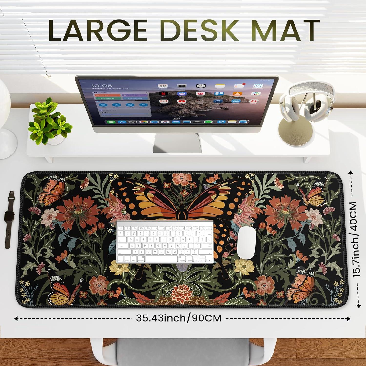 Almohadilla de Ratón Extendida iLeadon 90x40cm Floral Mariposa