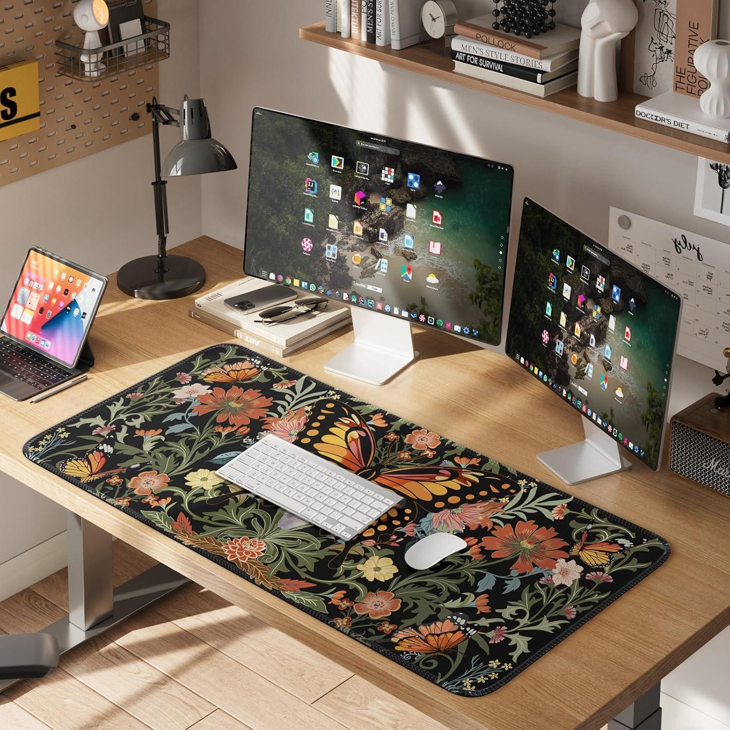 Almohadilla de Ratón Extendida iLeadon 90x40cm Floral Mariposa