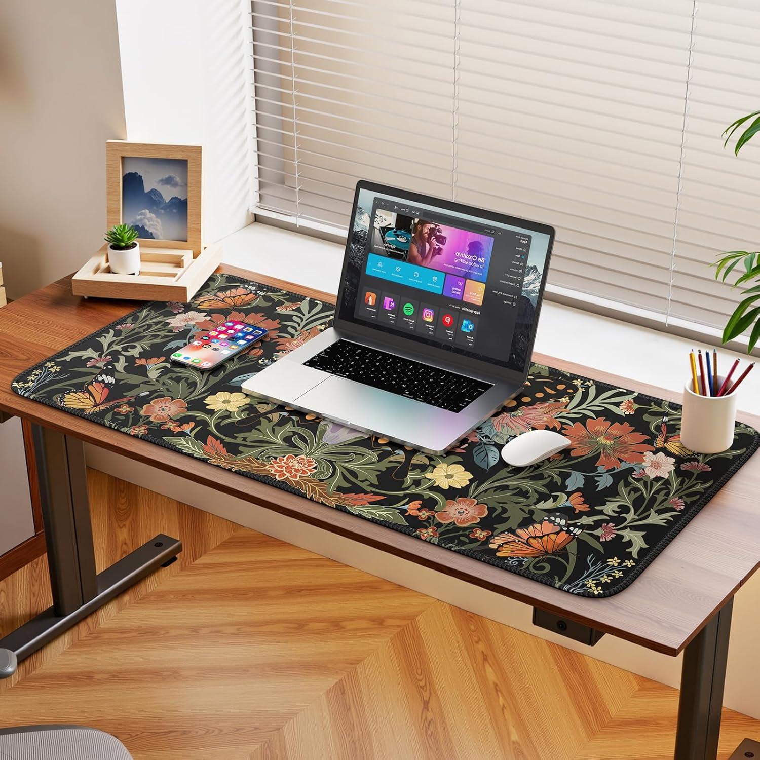 Almohadilla de Ratón Extendida iLeadon 90x40cm Floral Mariposa