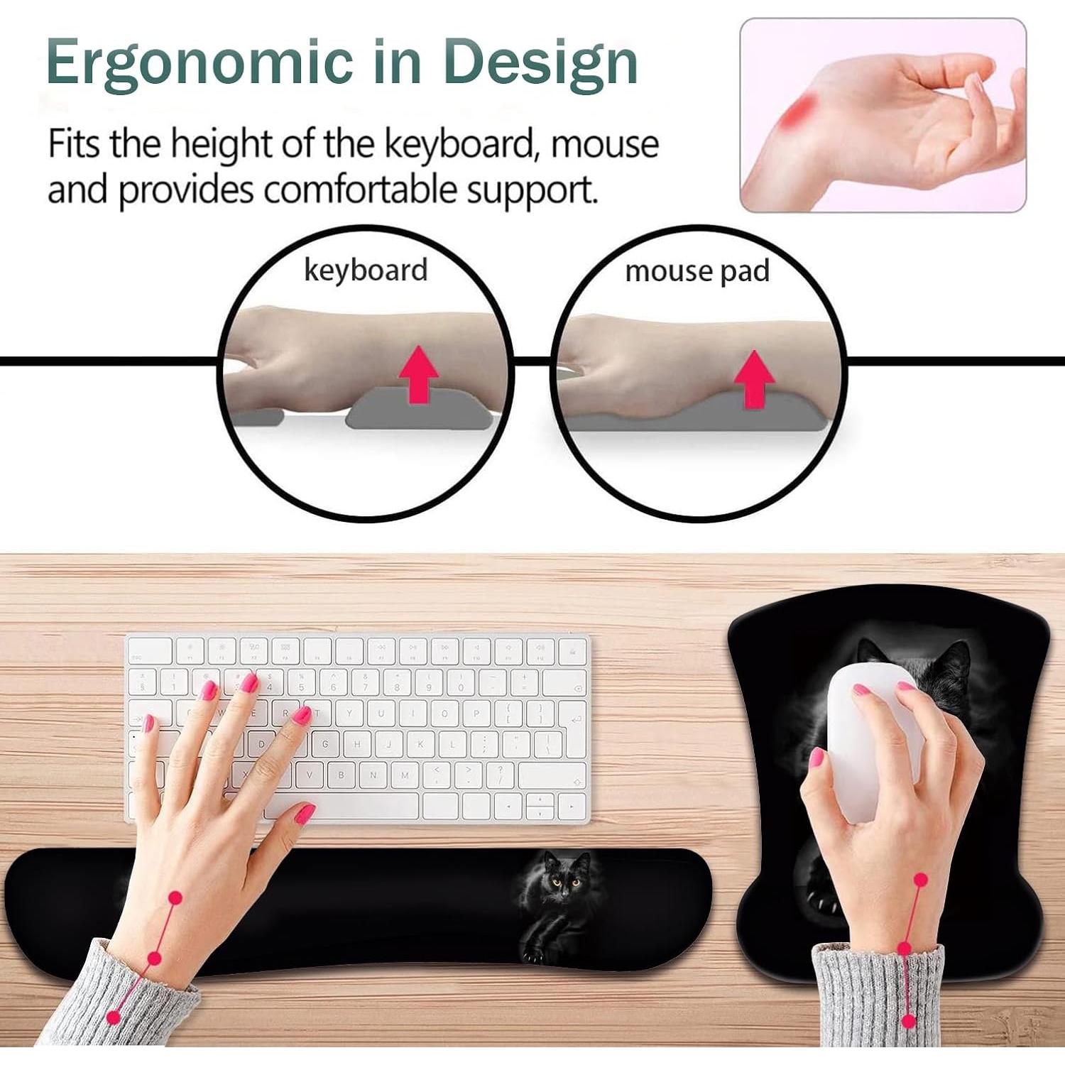 Juego de Soporte para Muñeca y Alfombrilla de Ratón Gato Negro