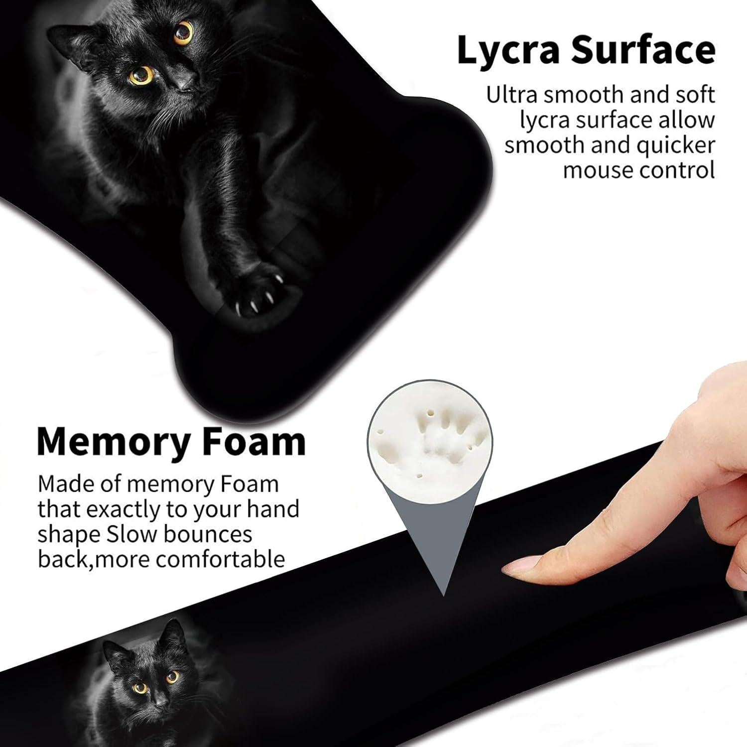 Juego de Soporte para Muñeca y Alfombrilla de Ratón Gato Negro