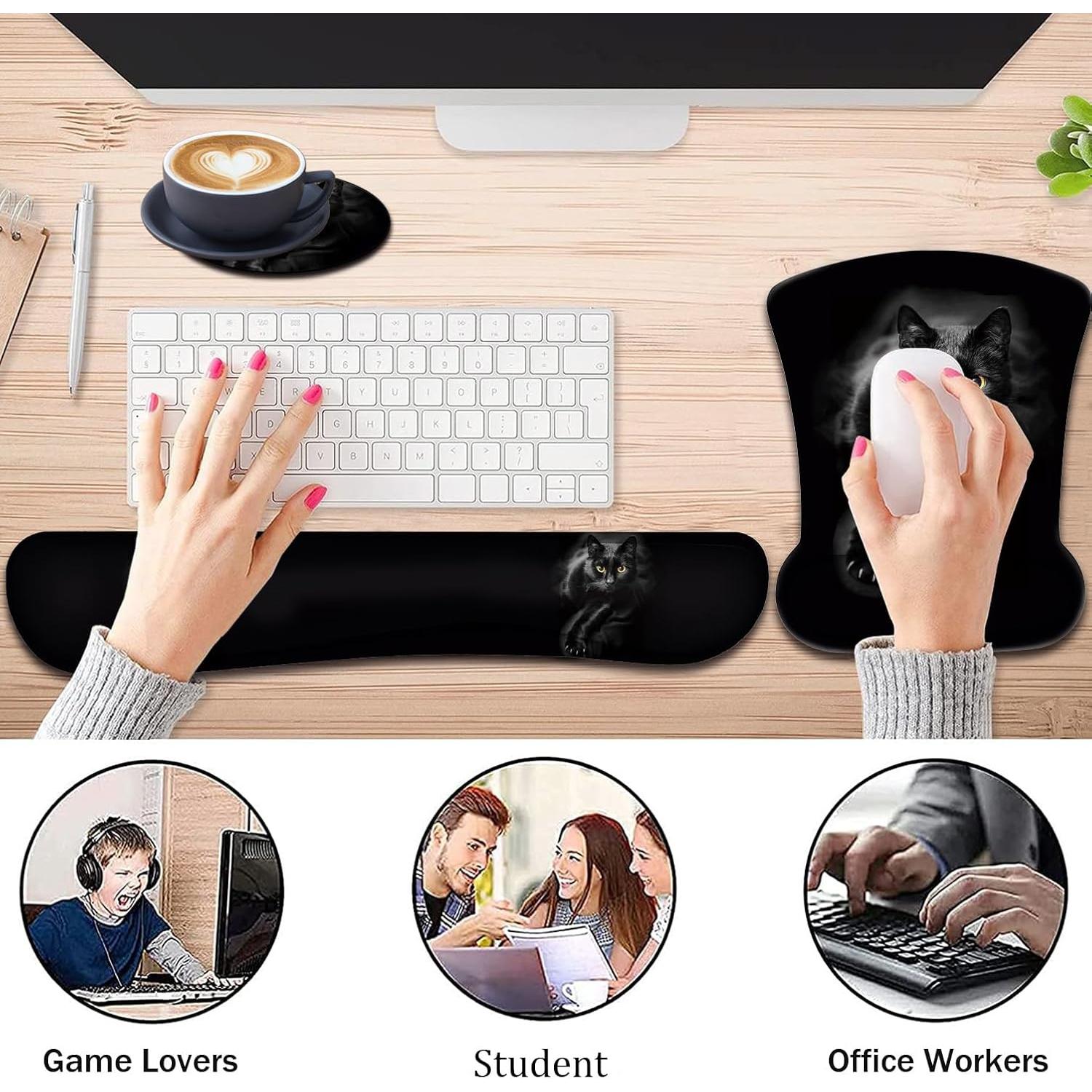 Juego de Soporte para Muñeca y Alfombrilla de Ratón Gato Negro