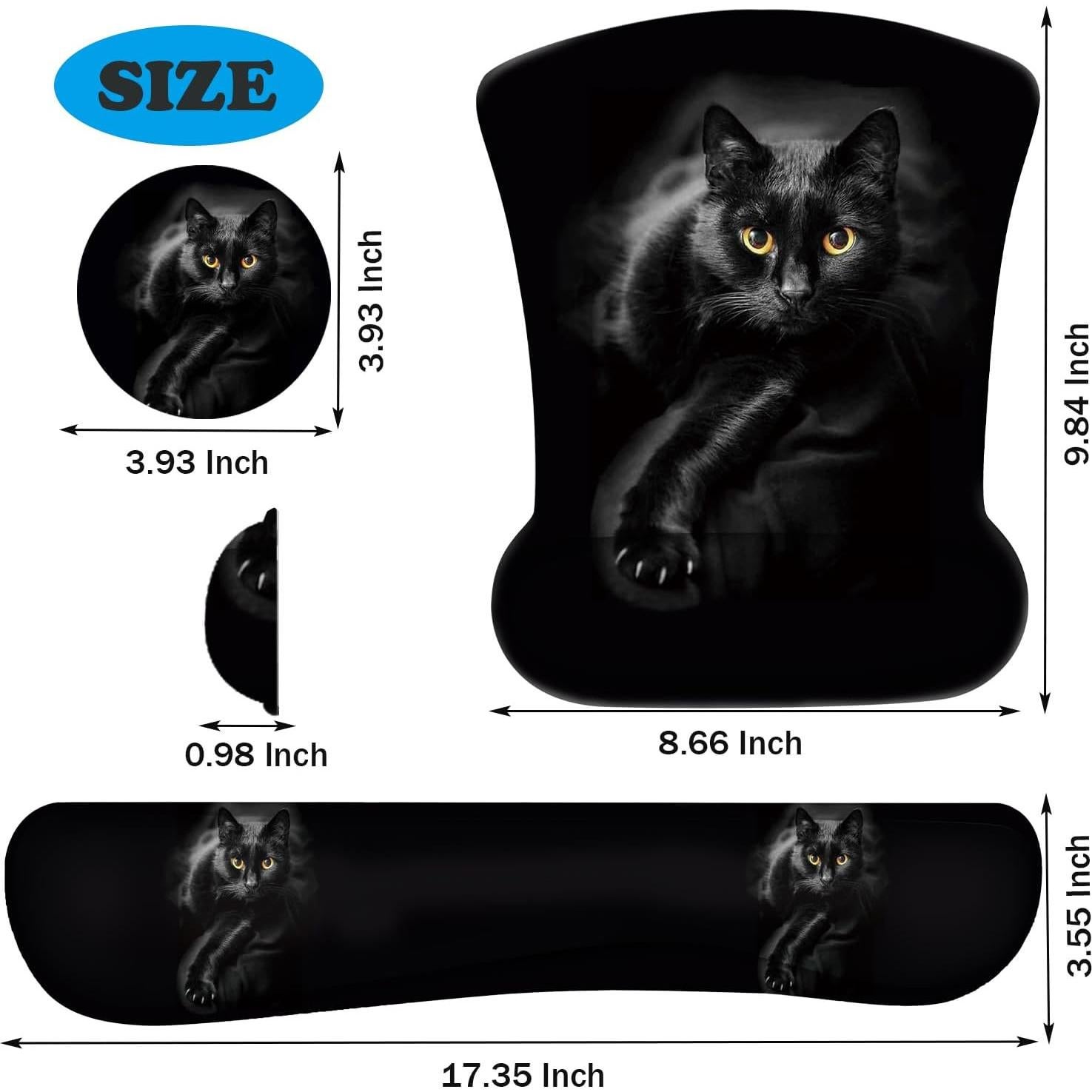 Juego de Soporte para Muñeca y Alfombrilla de Ratón Gato Negro