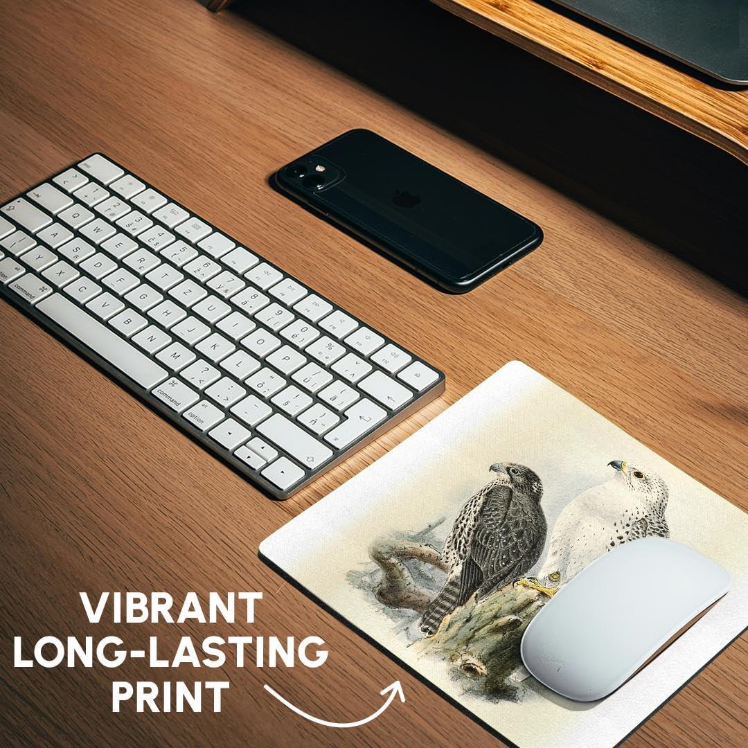 3dRose, White Gyrfalcon Gyr Falcon Birds of Prey Vintage Art Falconry Bird, Mouse Pad