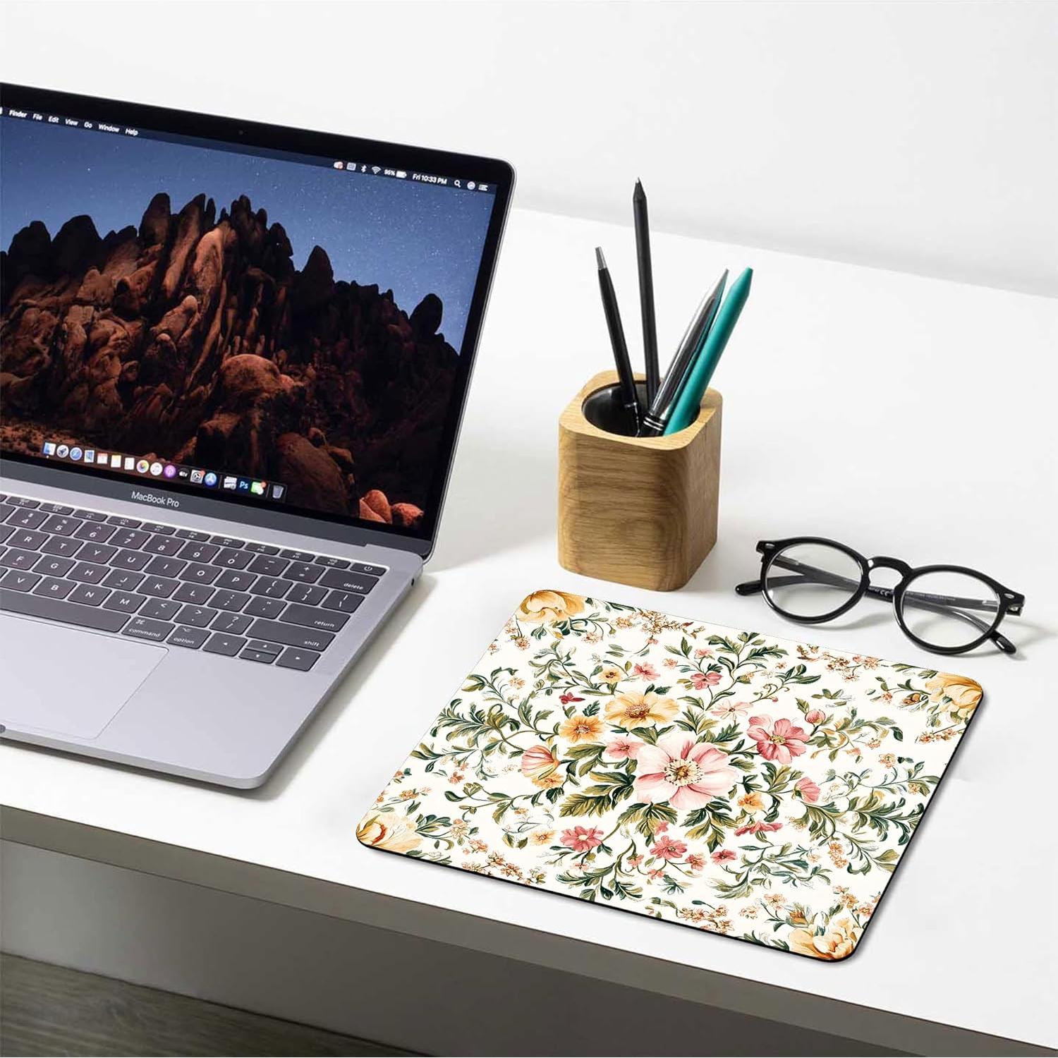 Alfombrilla de Ratón BLYKVGHQ Floral Vintage Antideslizante 24x20cm