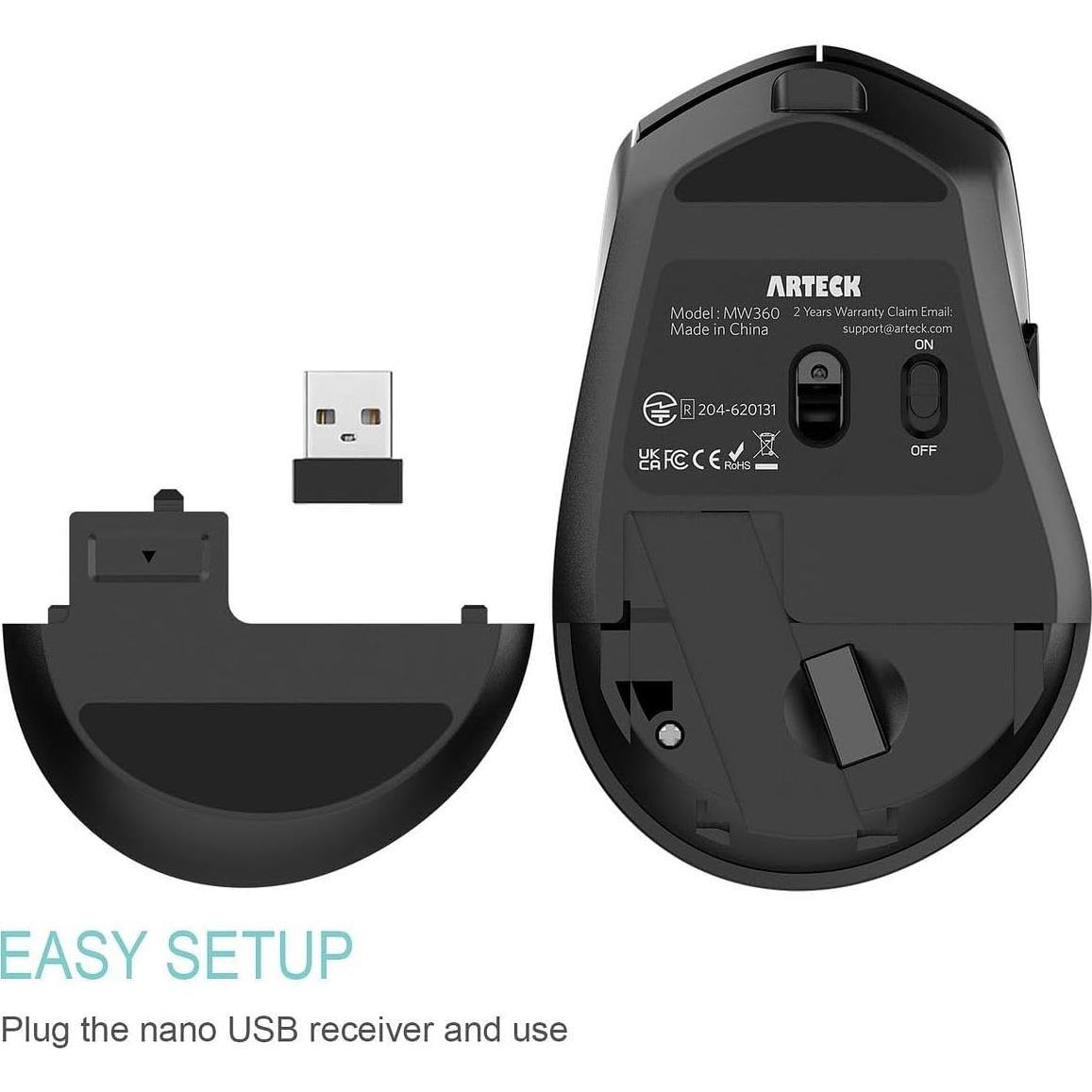 Ratón Inalámbrico Arteck MW360 Ergonómico con Clic Silencioso