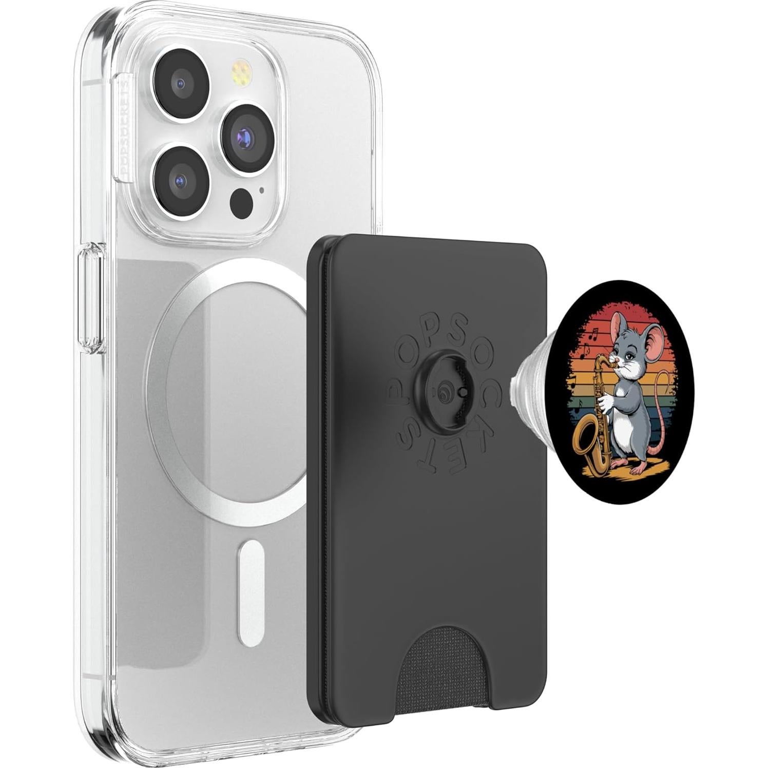 PopWallet Magnético PopSockets Ratón Saxofón Negro