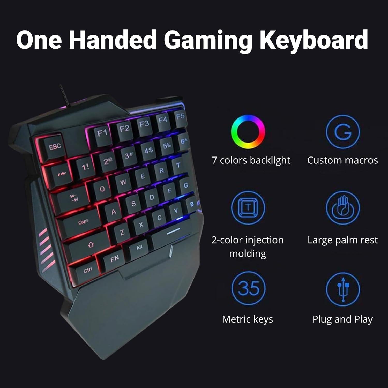 Teclado Gaming Ergonómico Yunseity G7 35 Teclas RGB USB
