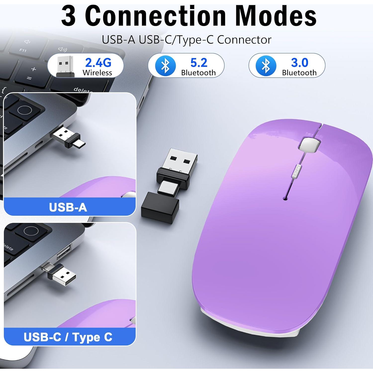 Ratón Bluetooth Inalámbrico FYBC Slim Recargable Púrpura