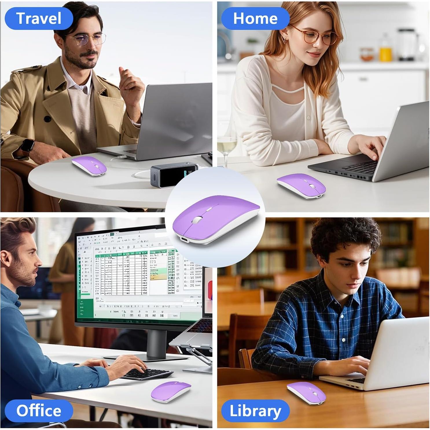 Ratón Bluetooth Inalámbrico FYBC Slim Recargable Púrpura