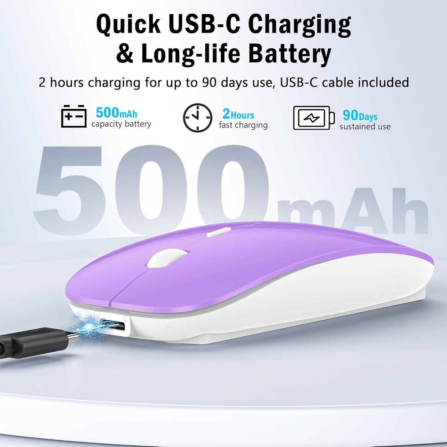 Ratón Bluetooth Inalámbrico FYBC Slim Recargable Púrpura