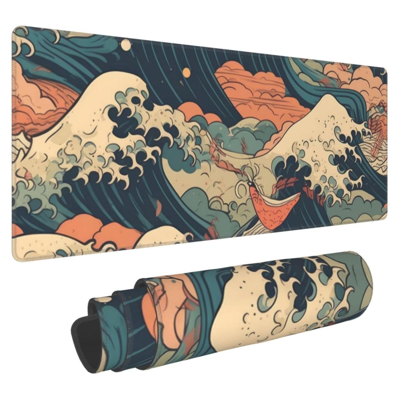 Alfombrilla de Ratón Wallacely XL Ola Japonesa Antideslizante